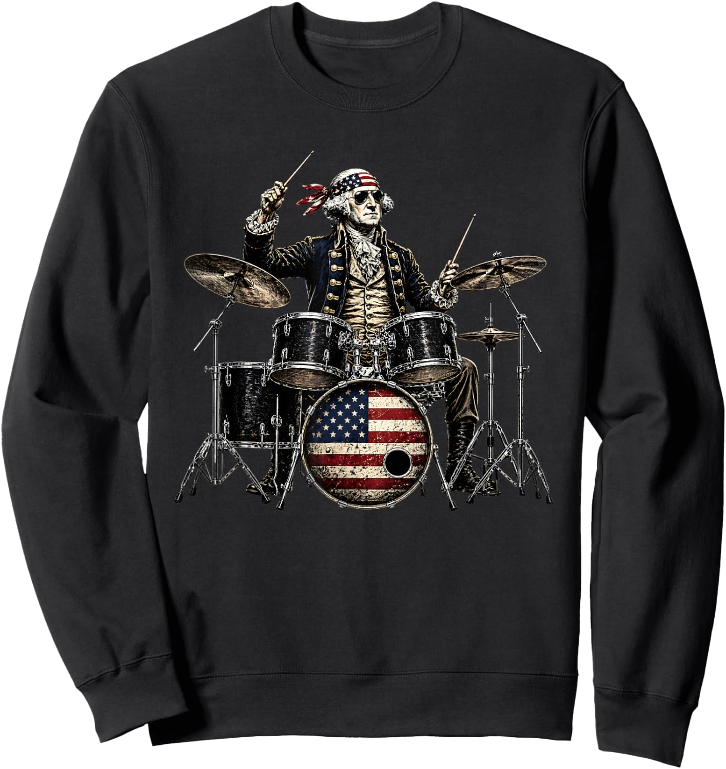 George Washington American Flag Drummer Patriotic Sweatshirt - Sweatshirt | Black
