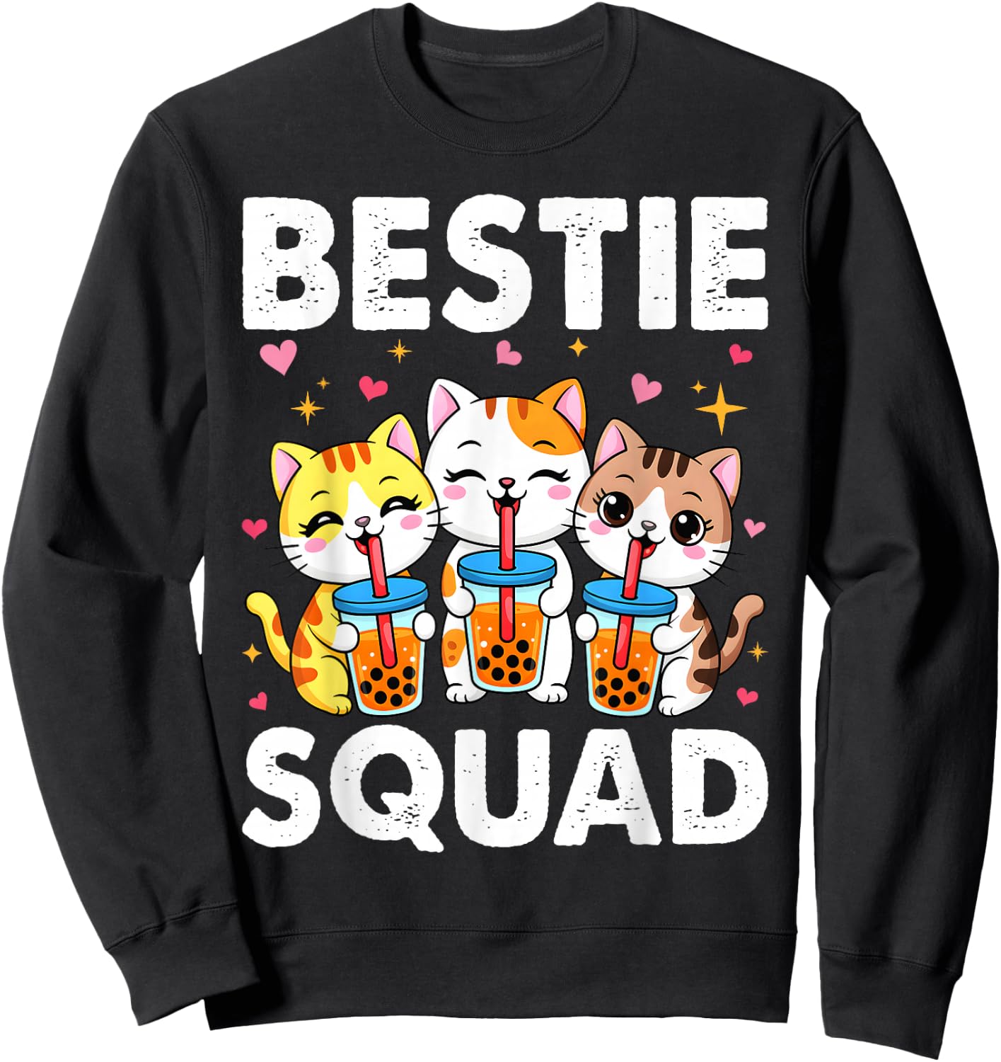 Bestie Squad Twinning Best Friend Matching Girls Twin Cats Sweatshirt - Sweatshirt | Black
