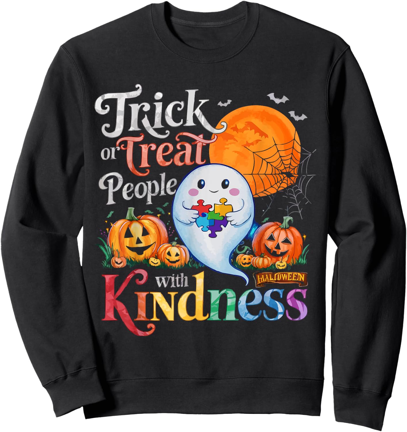 Support Autism Halloween Spooky Autistic Trick Or Treat Sweatshirt - Sweatshirt | Black