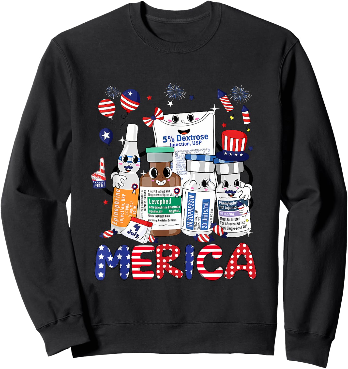 4th of July Red White Icu Nurse Care Er Ed Rn Micu Cvicu Women Men Sweatshirt - Sweatshirt | Black