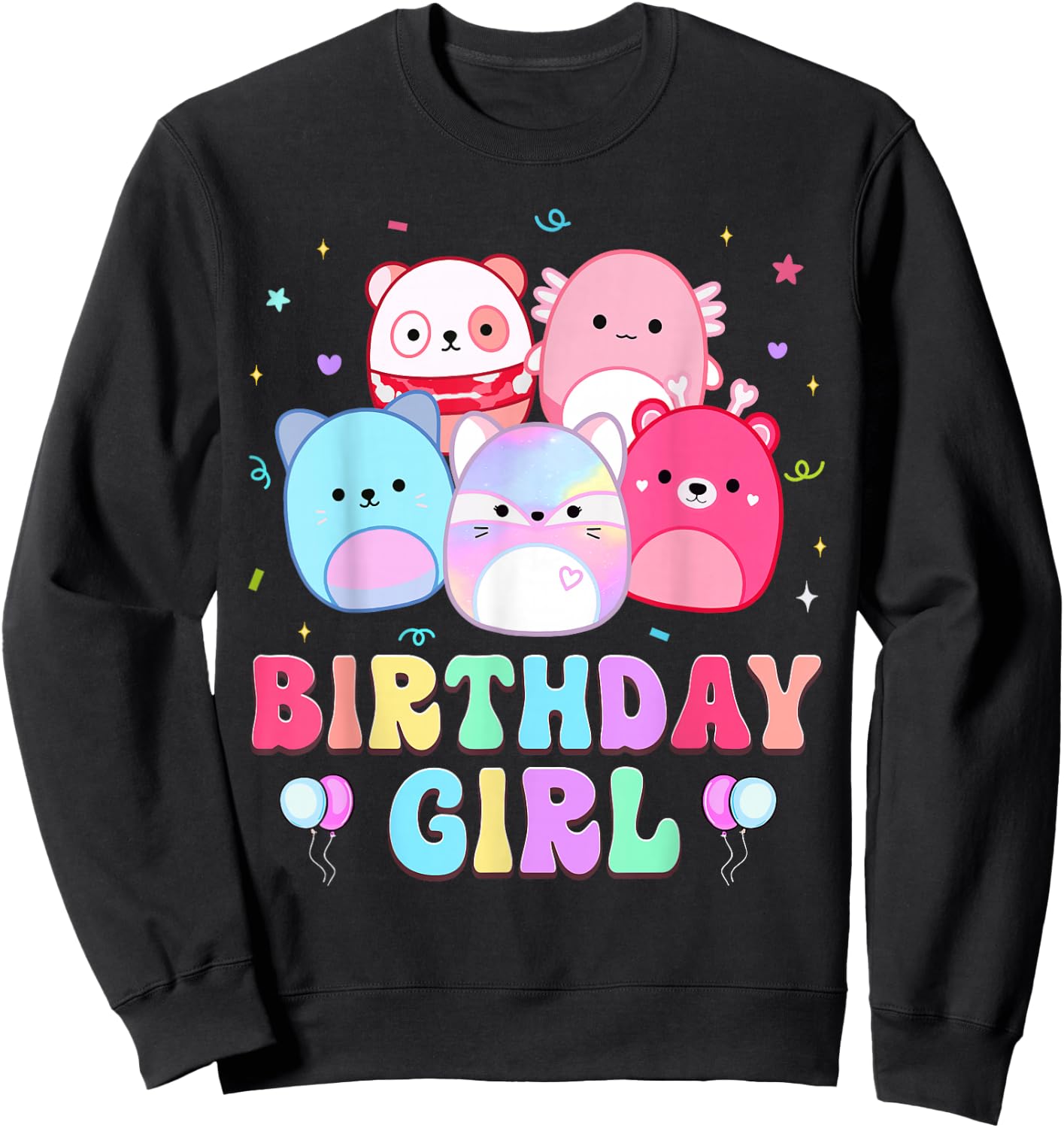 Happy Birthday Girl Squish Squad Mallow Girls Kids Birthday Sweatshirt - Sweatshirt | Black
