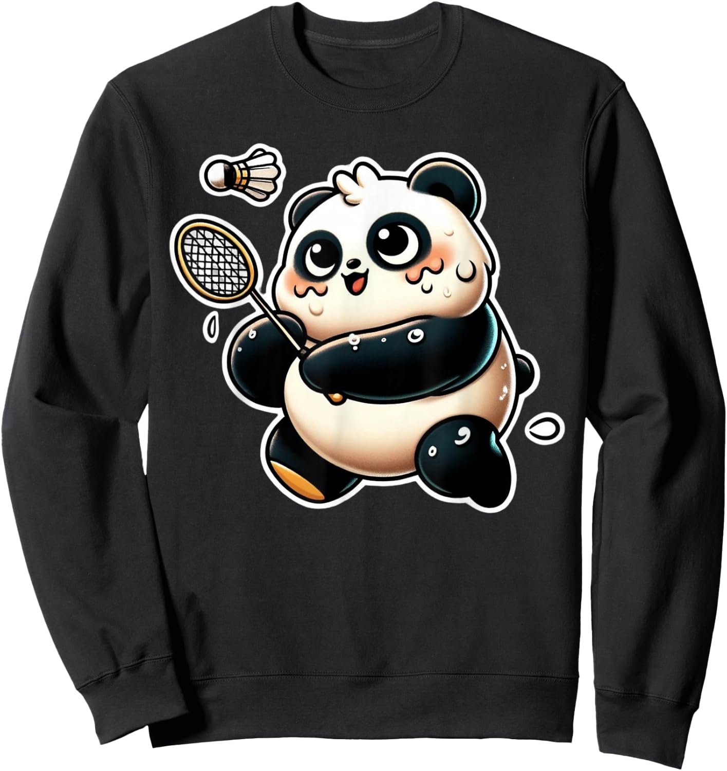 Funny Panda Playing Badminton Cute Sporty Exercise Sweatshirt - Sweatshirt | Black