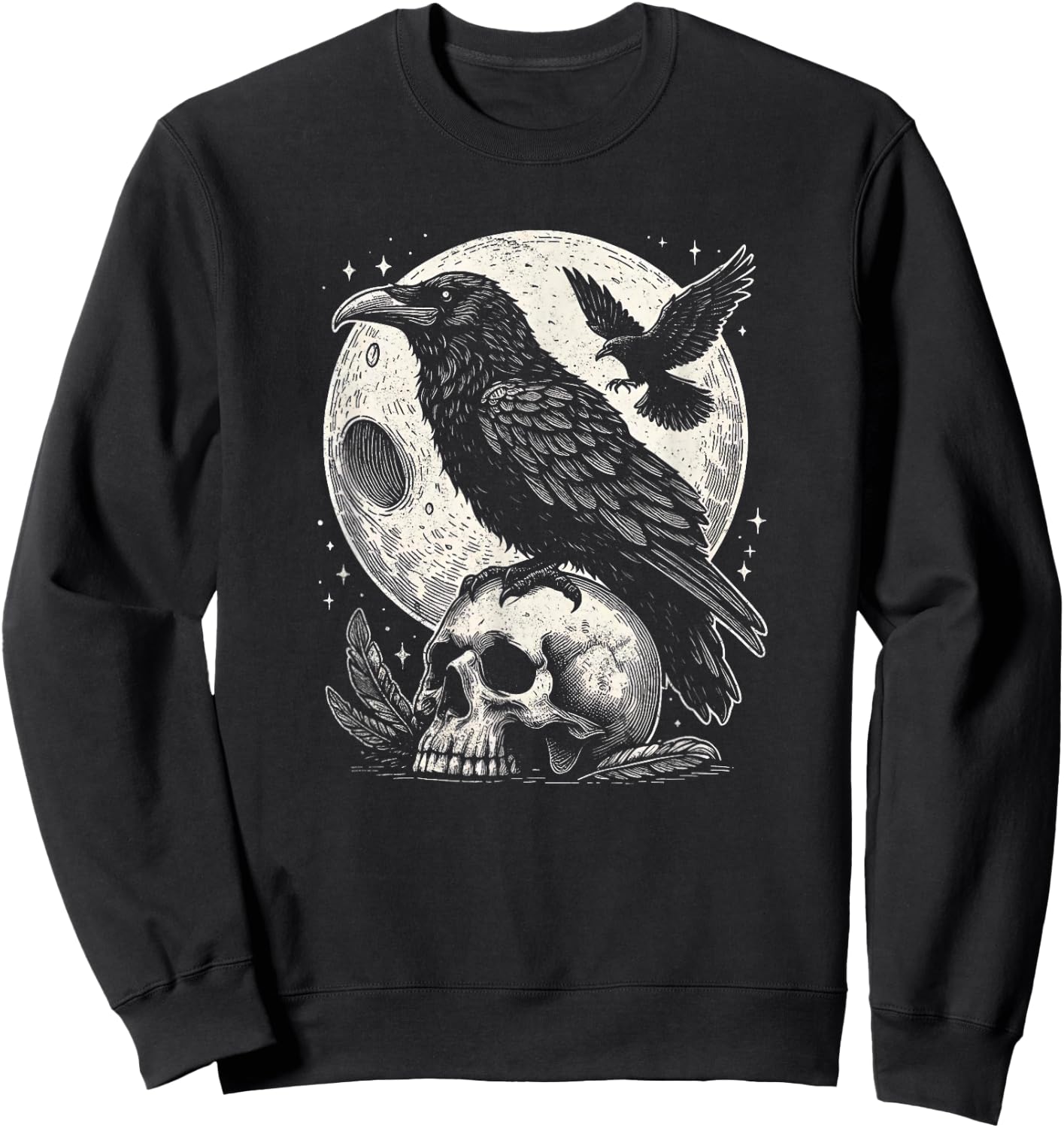 Gothic Raven Skull And Moon Art Crow Design Sweatshirt - Sweatshirt | Black