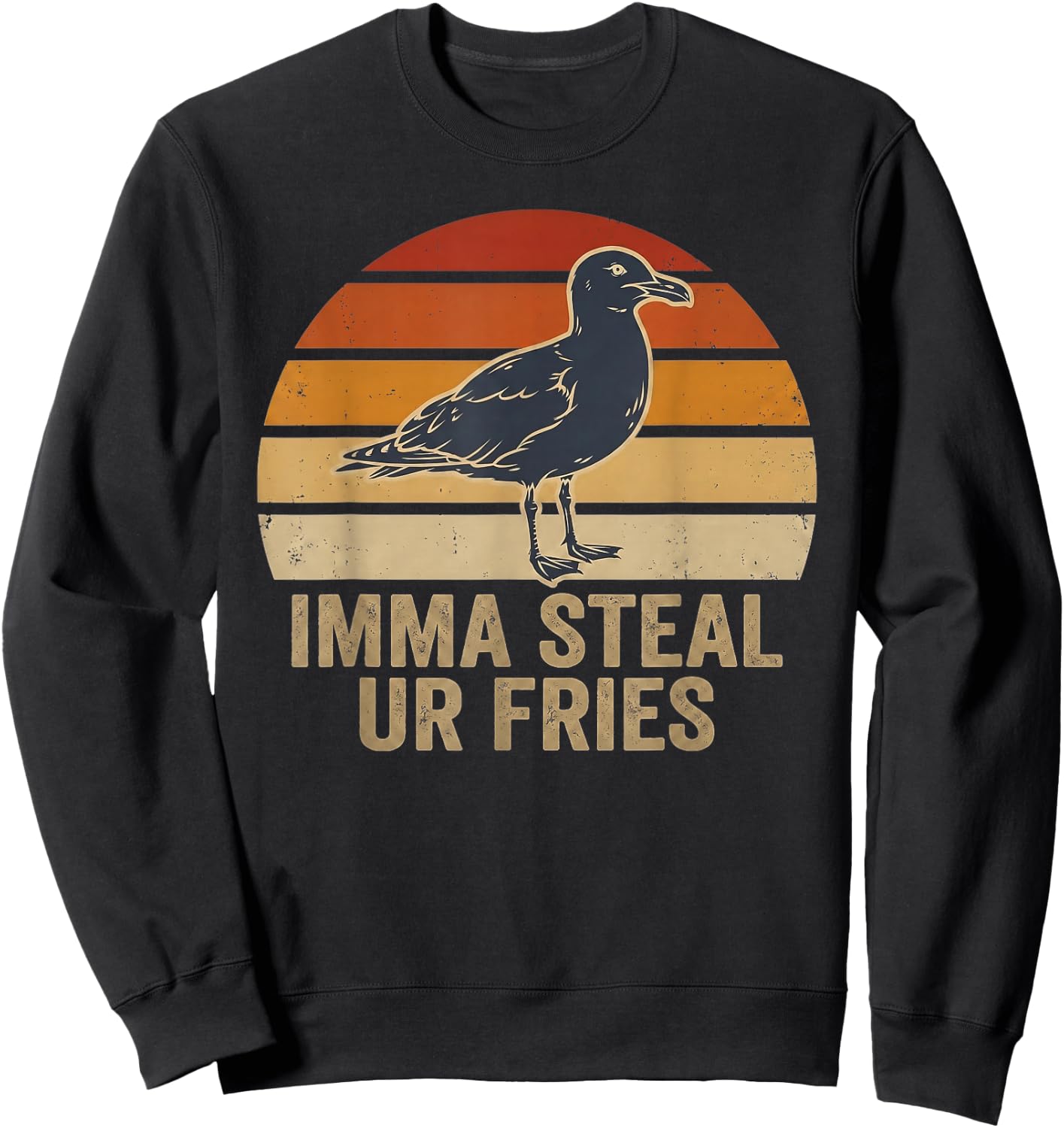 Imma Steal Ur Fries Funny Cute Seagull Bird Sunset Sweatshirt - Sweatshirt | Black