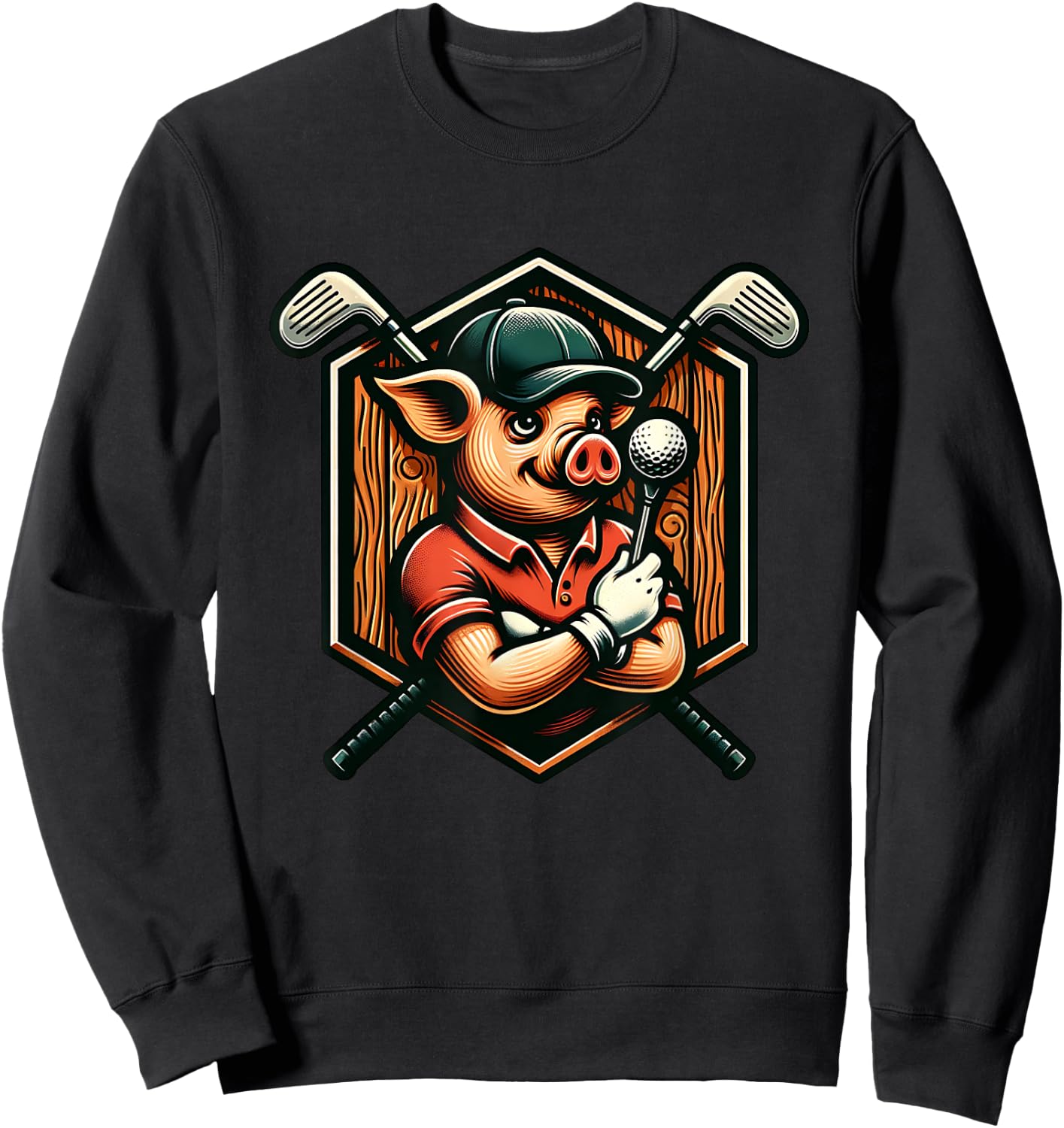 Funny Pig Golfer Swinging Clubs On Course Sweatshirt - Sweatshirt | Black