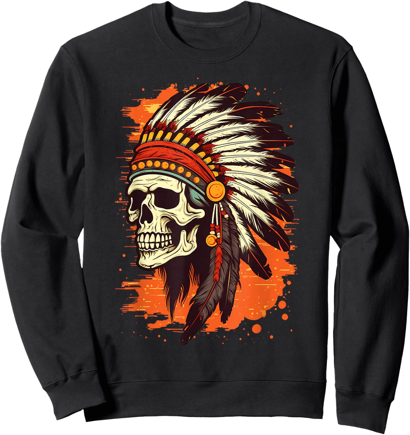 Indian Skull Indian Headdress Skull Chief Shirt Sweatshirt - Sweatshirt | Black