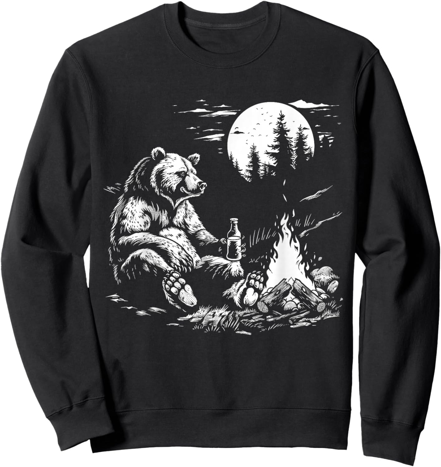 Camping Bear Drinking Beer Hiking Nature Funny Grizzly Bear Sweatshirt - Sweatshirt | Black