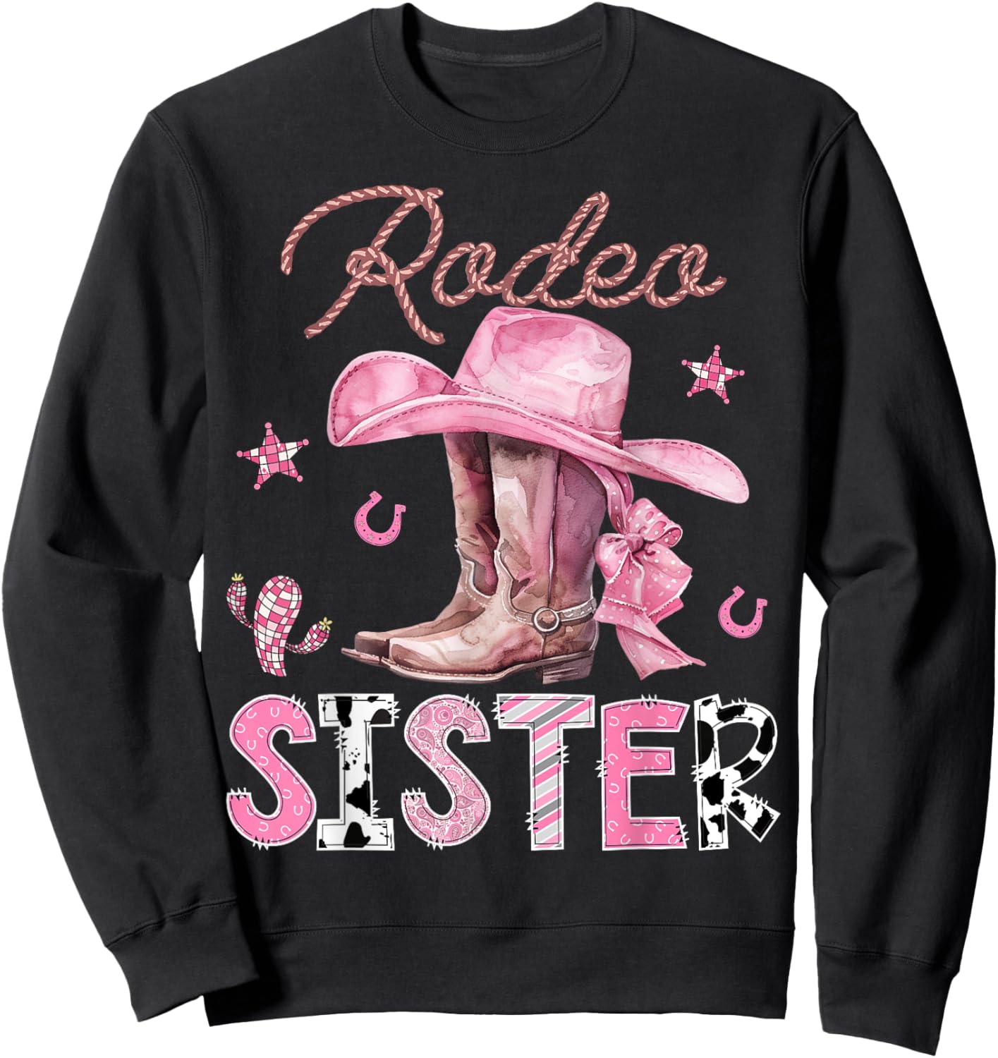 Rodeo Sister Pink Boots Coquette CowGirl Birthday Party Sweatshirt - Sweatshirt | Black
