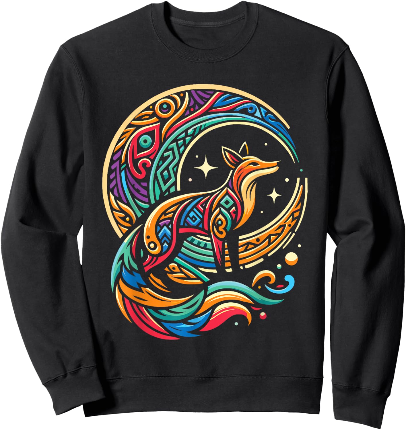 Fox Tribal Wildlife Animal Forest - Moon Sweatshirt - Sweatshirt | Black