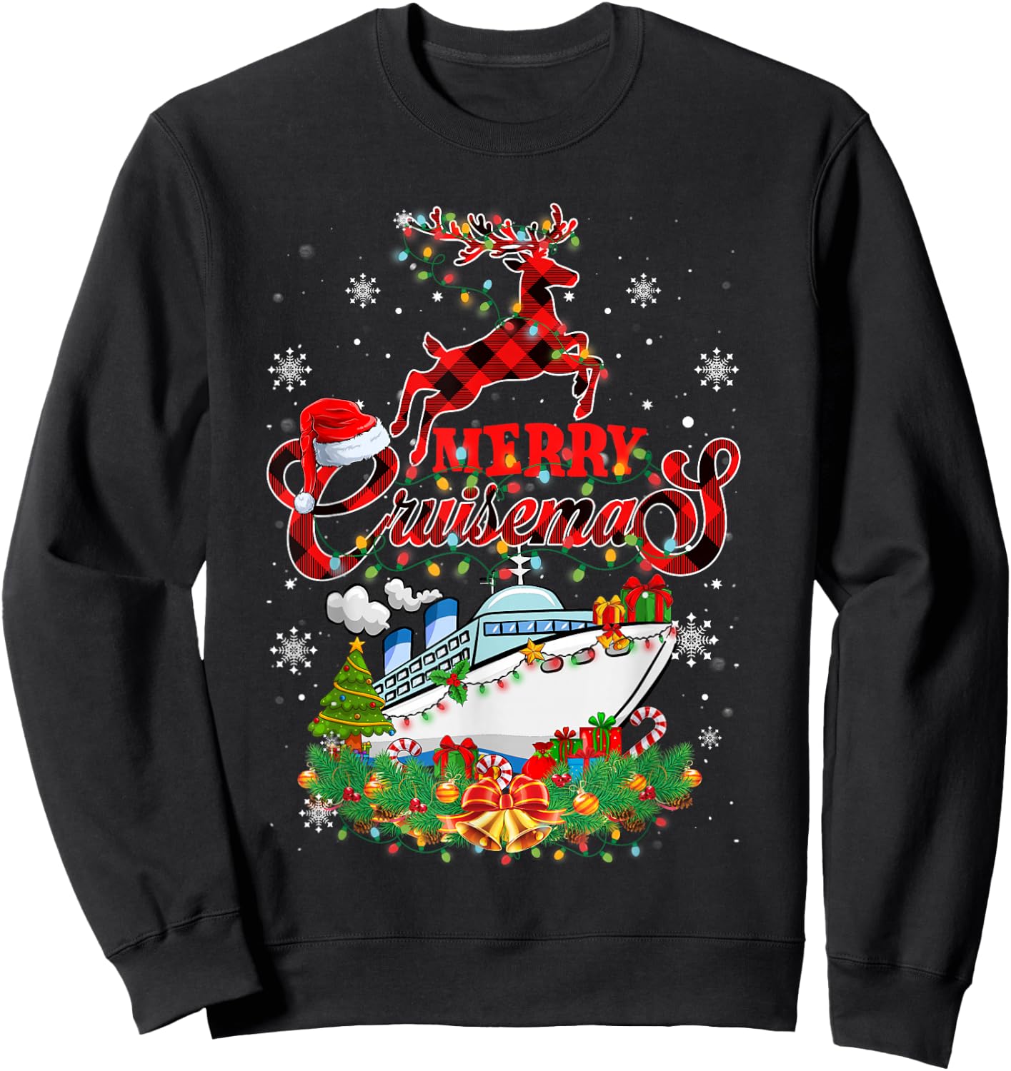 Merry Cruisemas 2025 Christmas Santa Reindeer Cruise Sweatshirt - Sweatshirt | Black