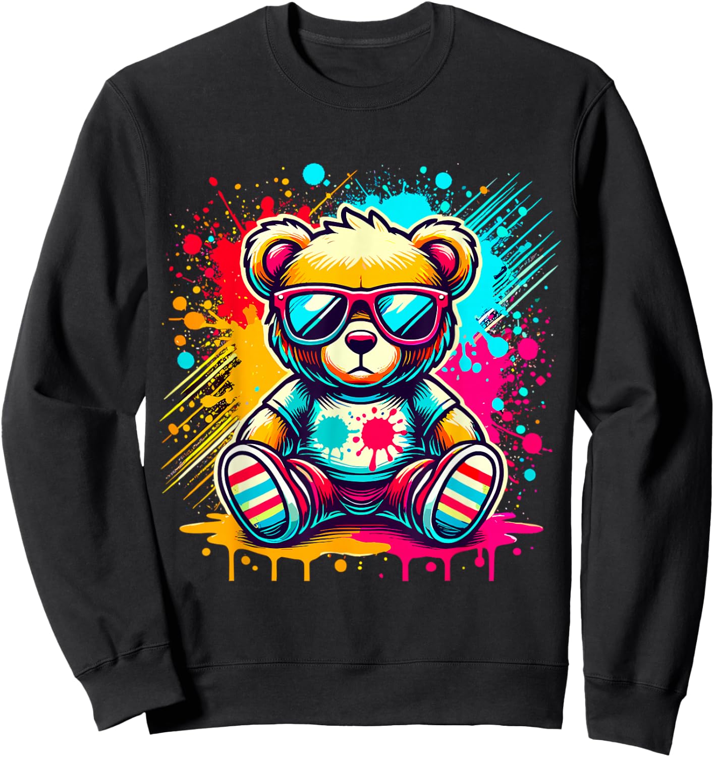 Colorful Teddy Bear with Sunglasses Sweatshirt - Sweatshirt | Black
