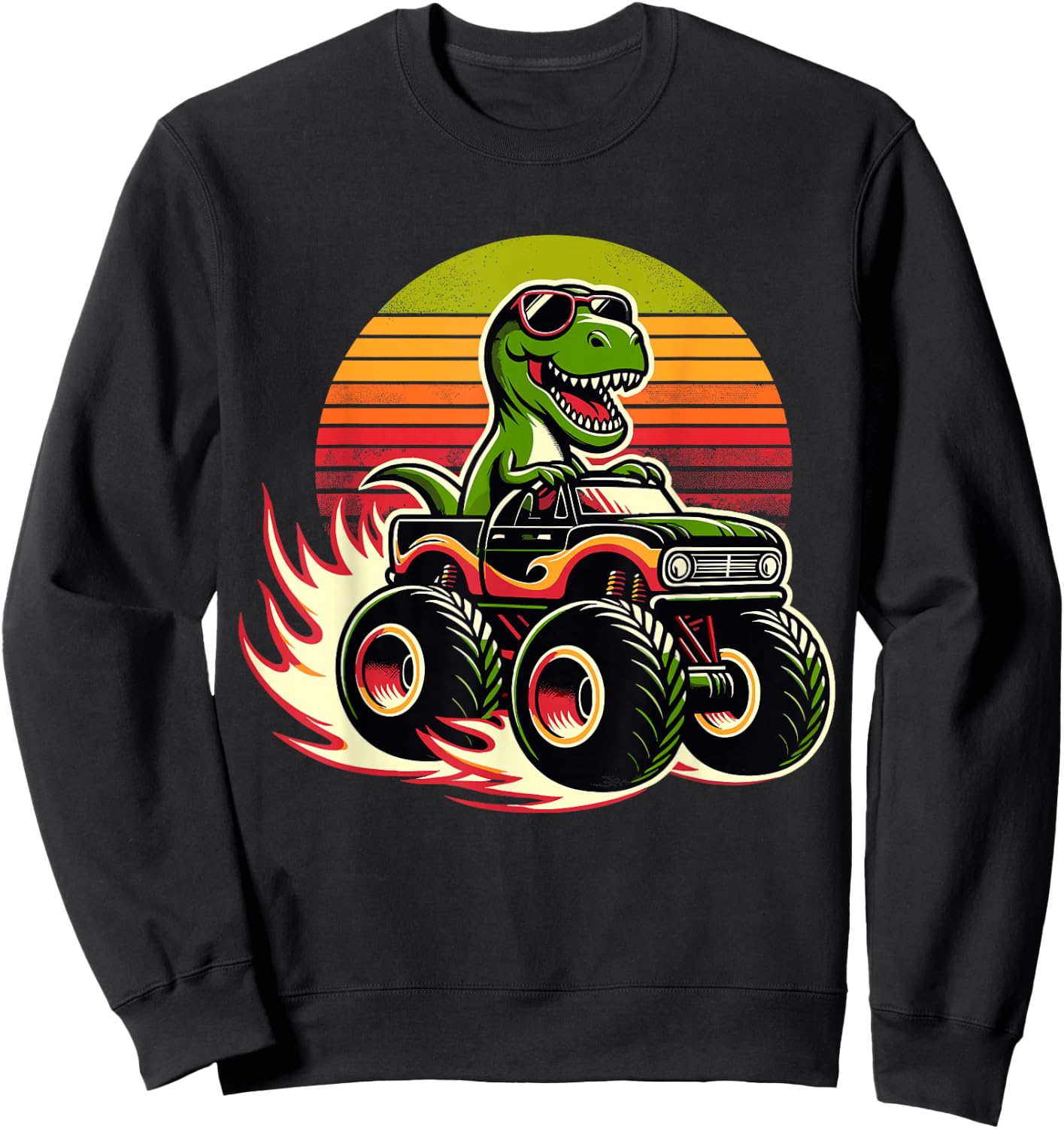 Dinosaur Sunglasses Retro Monster Truck Sweatshirt - Sweatshirt | Black