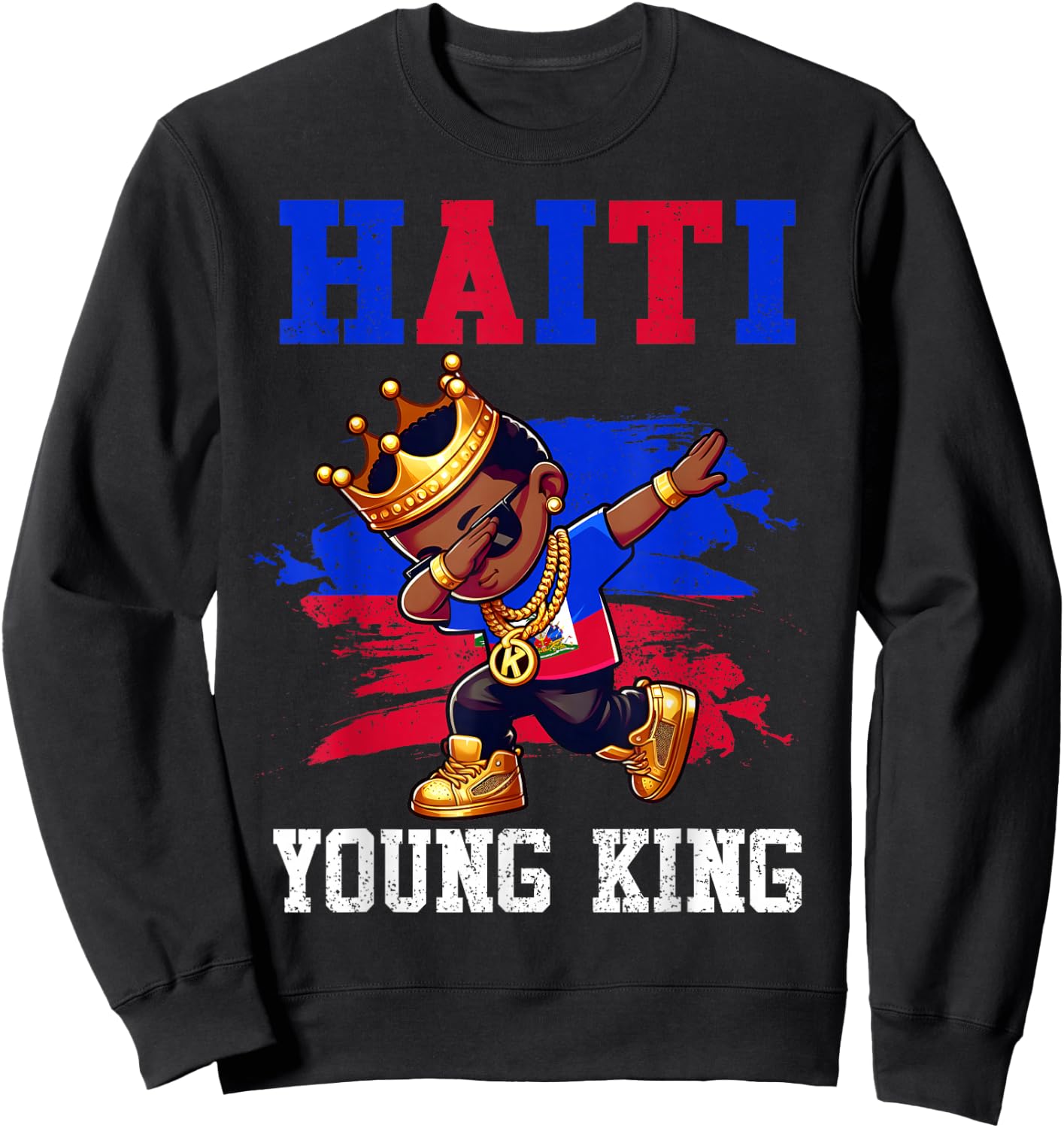Haiti Young King Haitian Boy African Proud Haitian Flag Sweatshirt - Sweatshirt | Black
