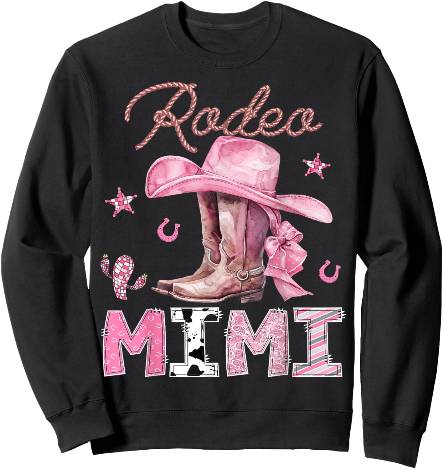 Rodeo Mimi Pink Boots Coquette CowGirl Birthday Party Sweatshirt - Sweatshirt | Black