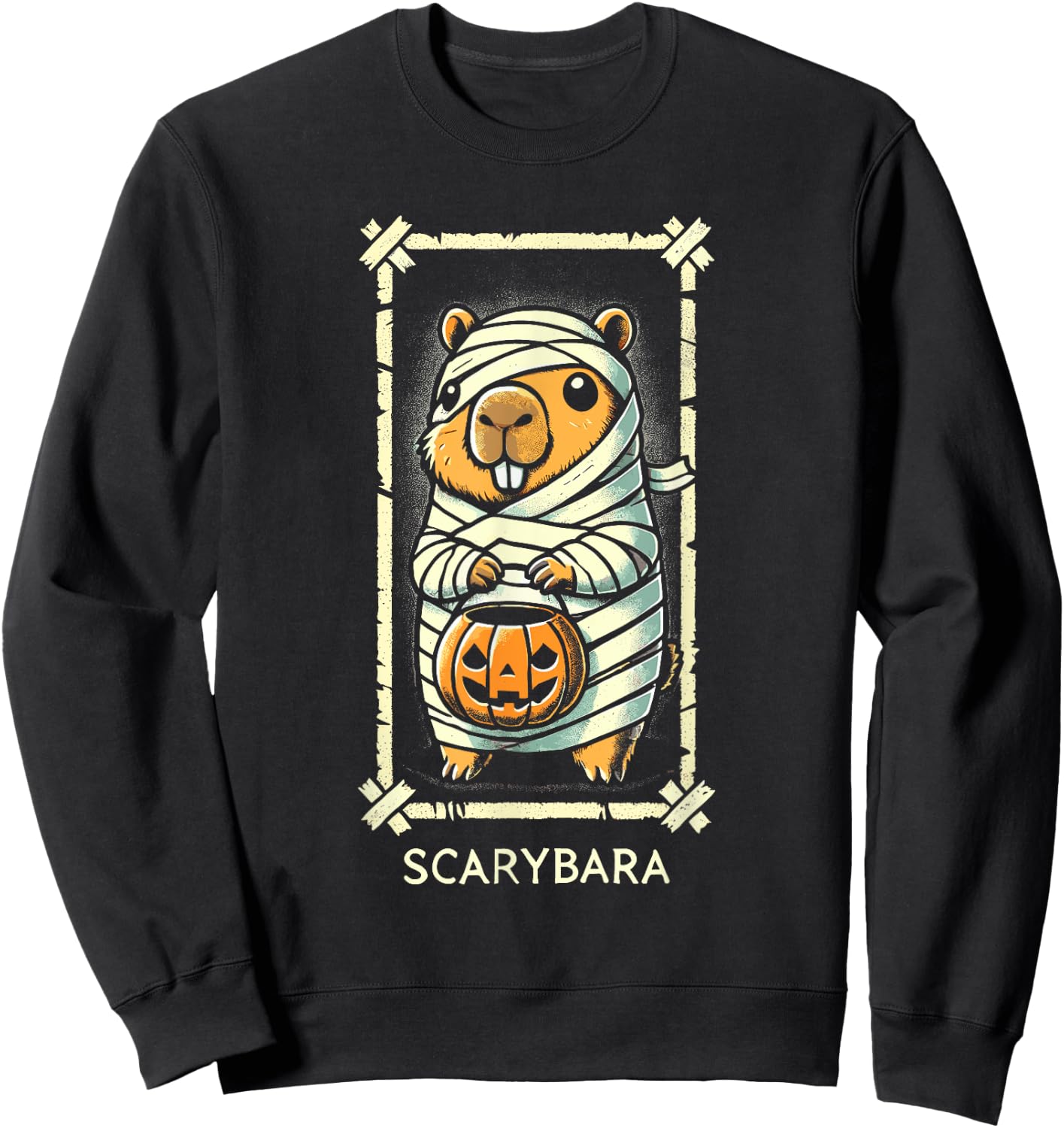 Cute Capybara Mummy Trick or Treat Halloween Funny Capybara Sweatshirt - Sweatshirt | Black