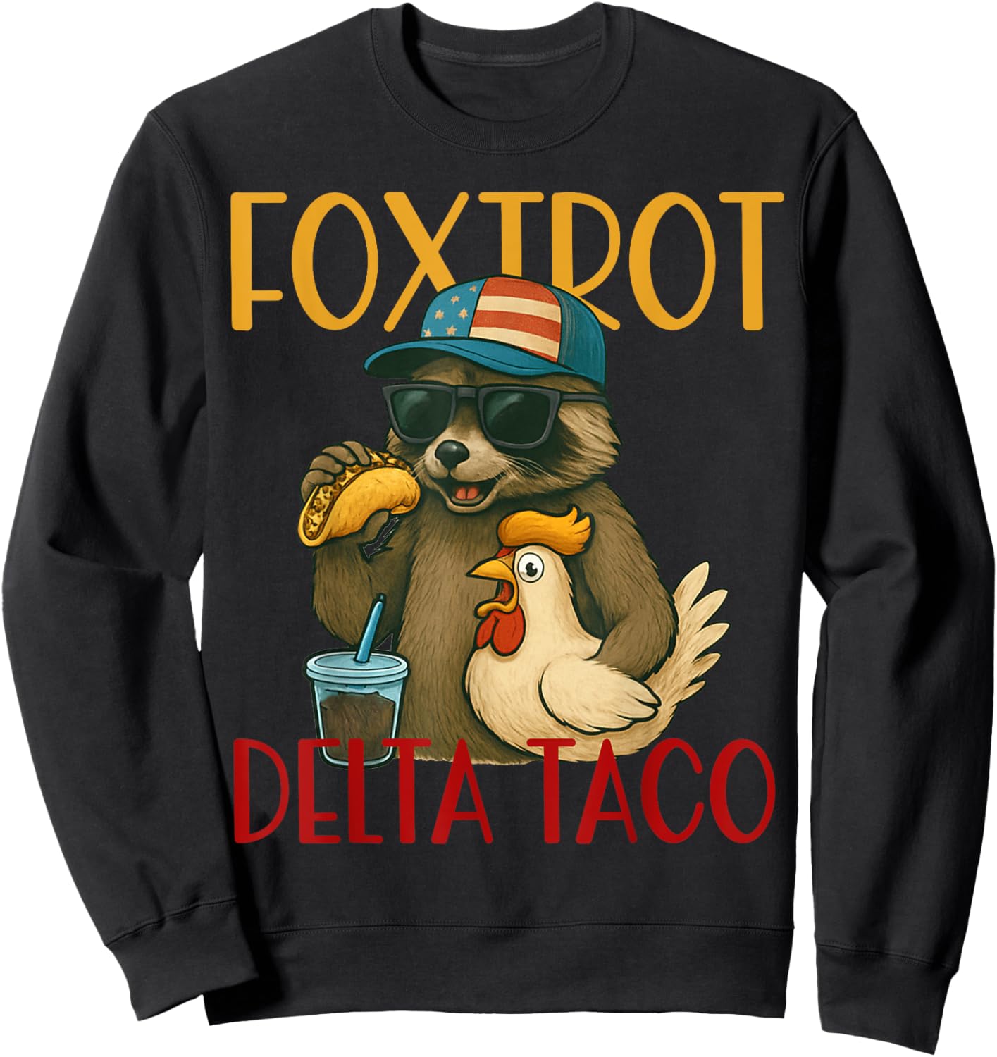 Funny Taco Foxtrot Delta Racoon Sweatshirt - Sweatshirt | Black