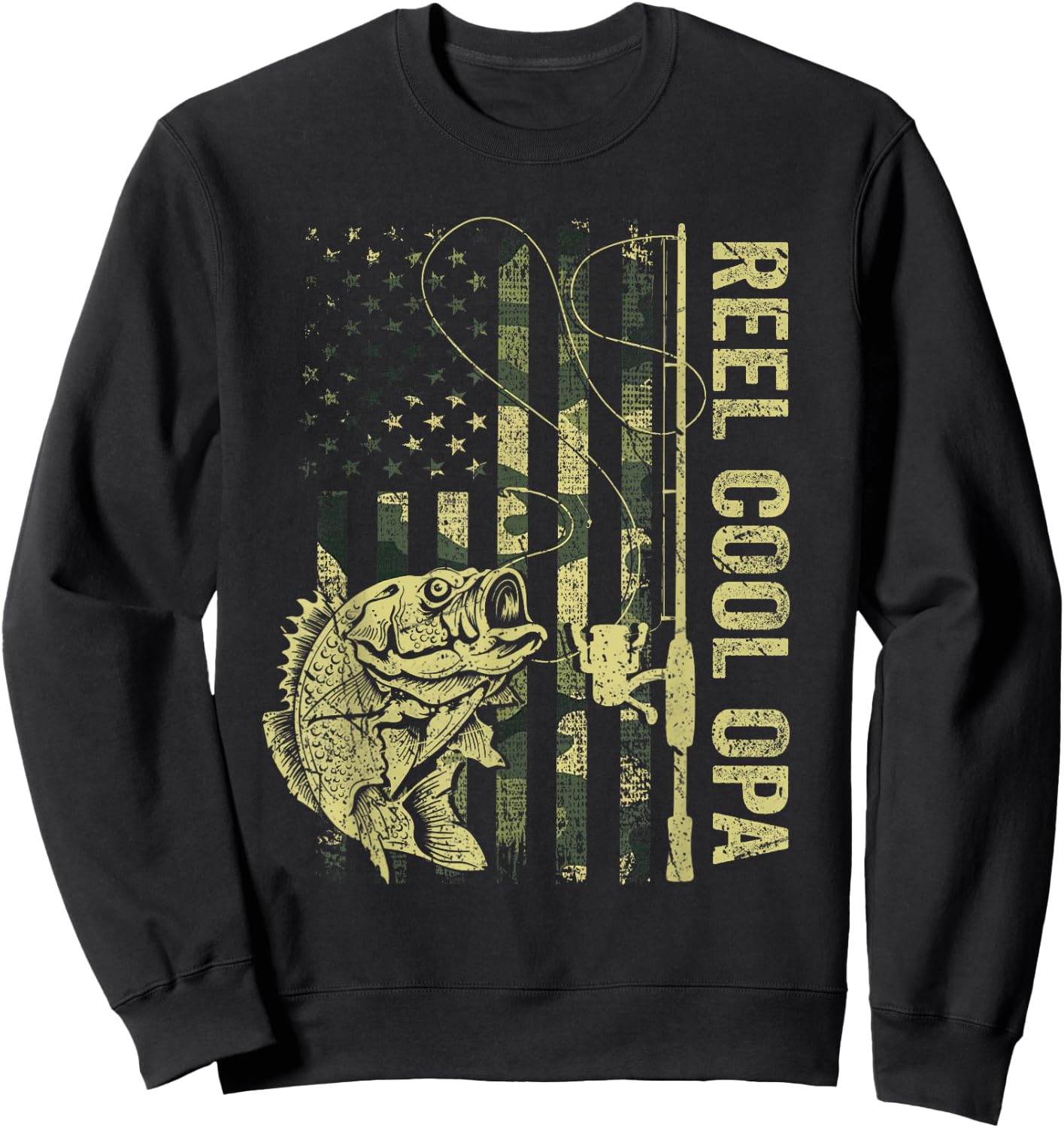 Reel Cool Opa Camouflage American Flag Father's Day Gift Sweatshirt - Sweatshirt | Black