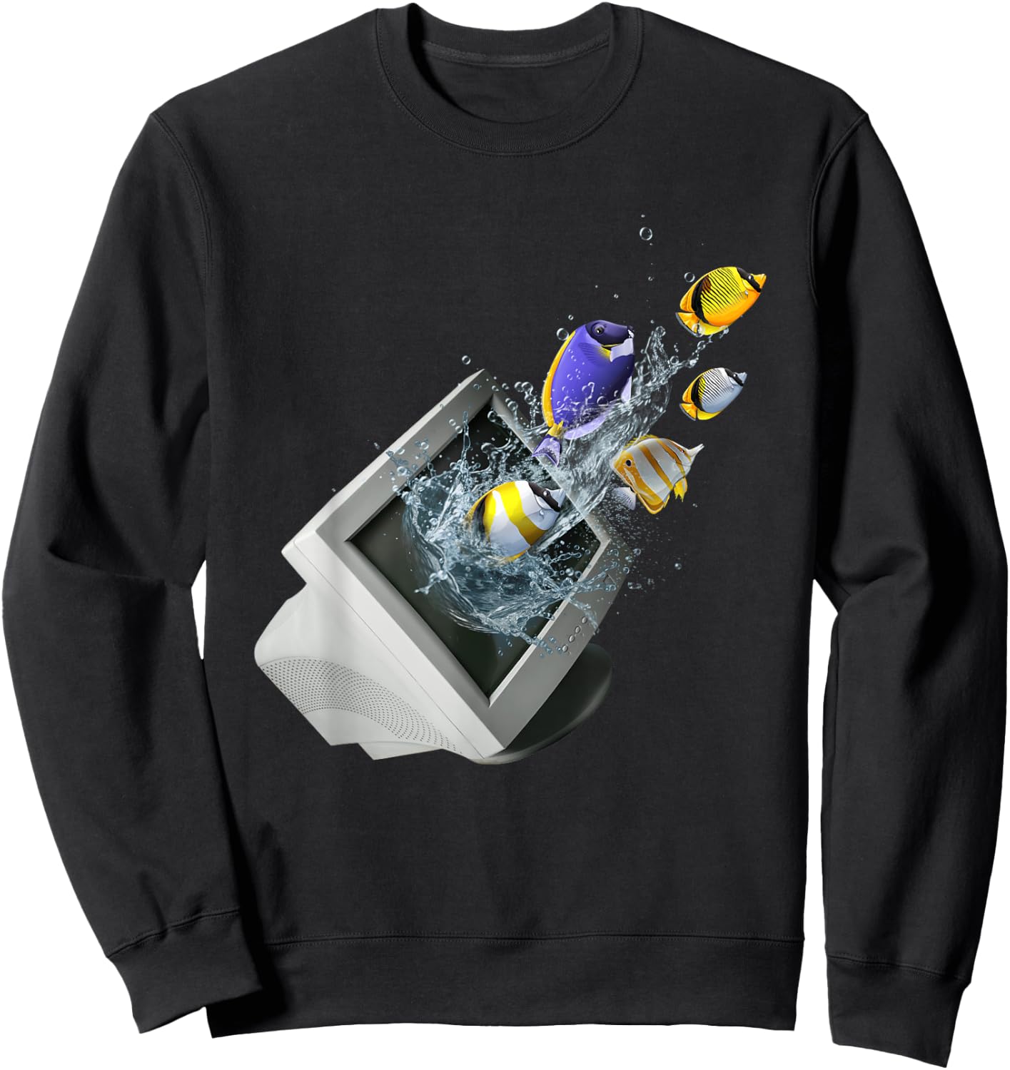 Frutiger Aero Aesthetic Tech Computer Aquarium Fishes Sweatshirt - Sweatshirt | Black