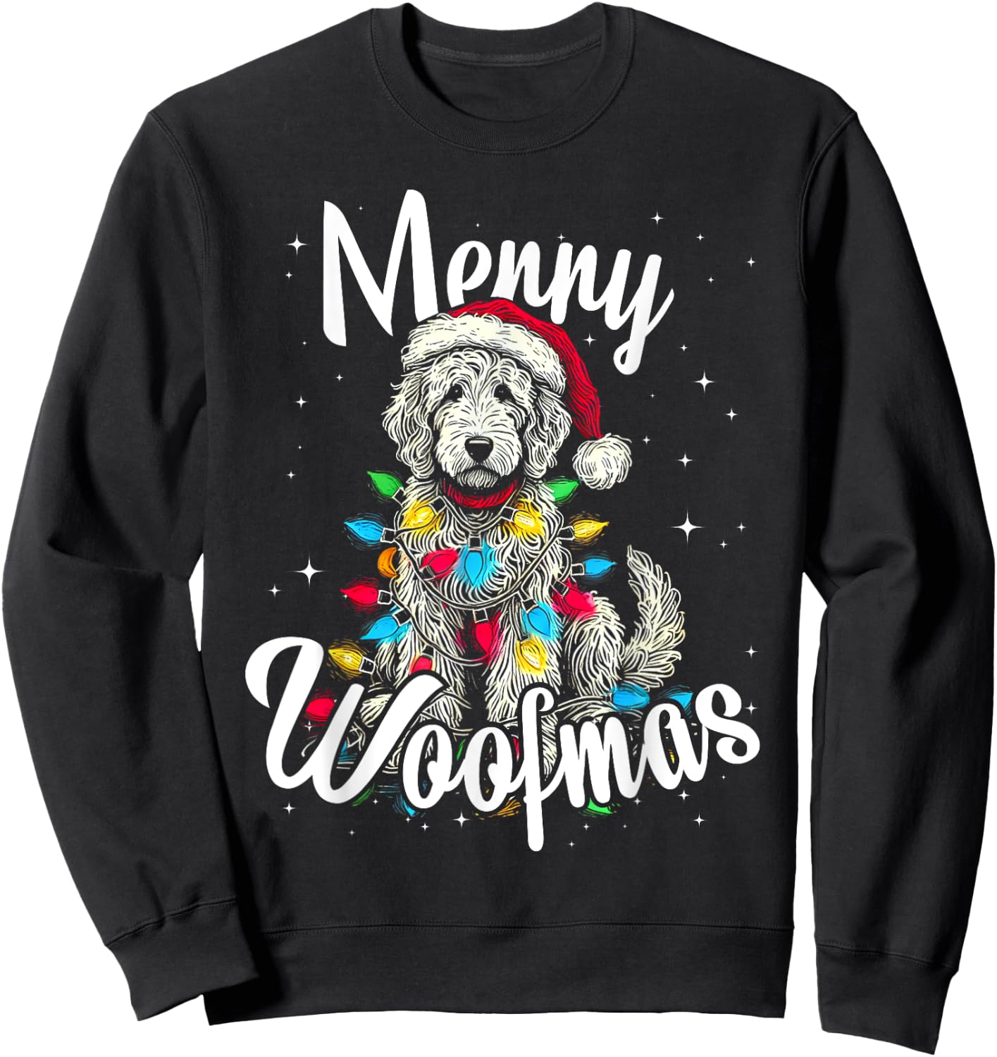 Labradoodle Golden Doodle Dog Merry Woofmas Christmas Lights Sweatshirt - Sweatshirt | Black