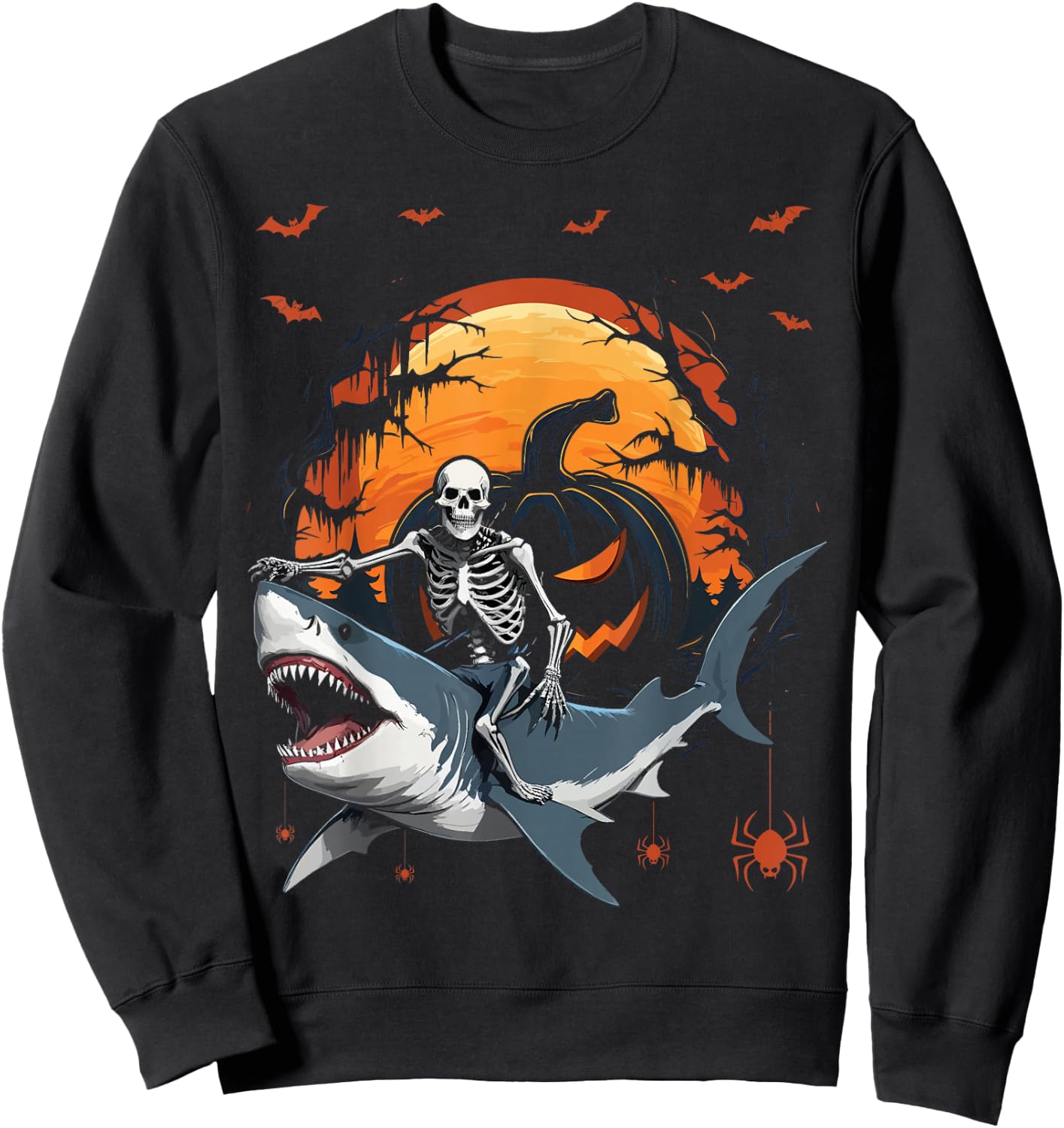 Halloween Skeleton Riding Shark Mummy Boys Kids Toddlers Sweatshirt - Sweatshirt | Black