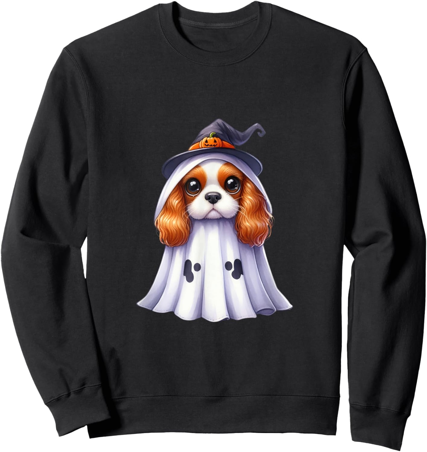 Cute Halloween Cavalier King Charles Spaniel dog as a ghost Sweatshirt - Sweatshirt | Black