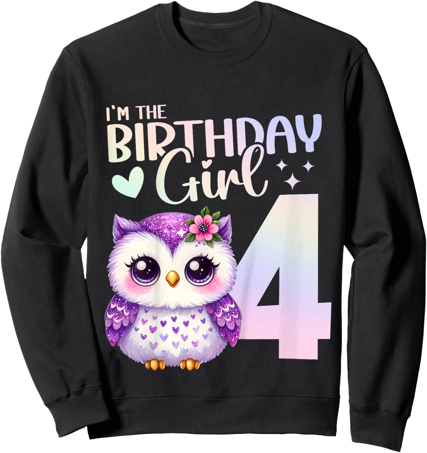 4th Birthday Owl Animals Fourth birthday girl 4 years Sweatshirt - Sweatshirt | Black