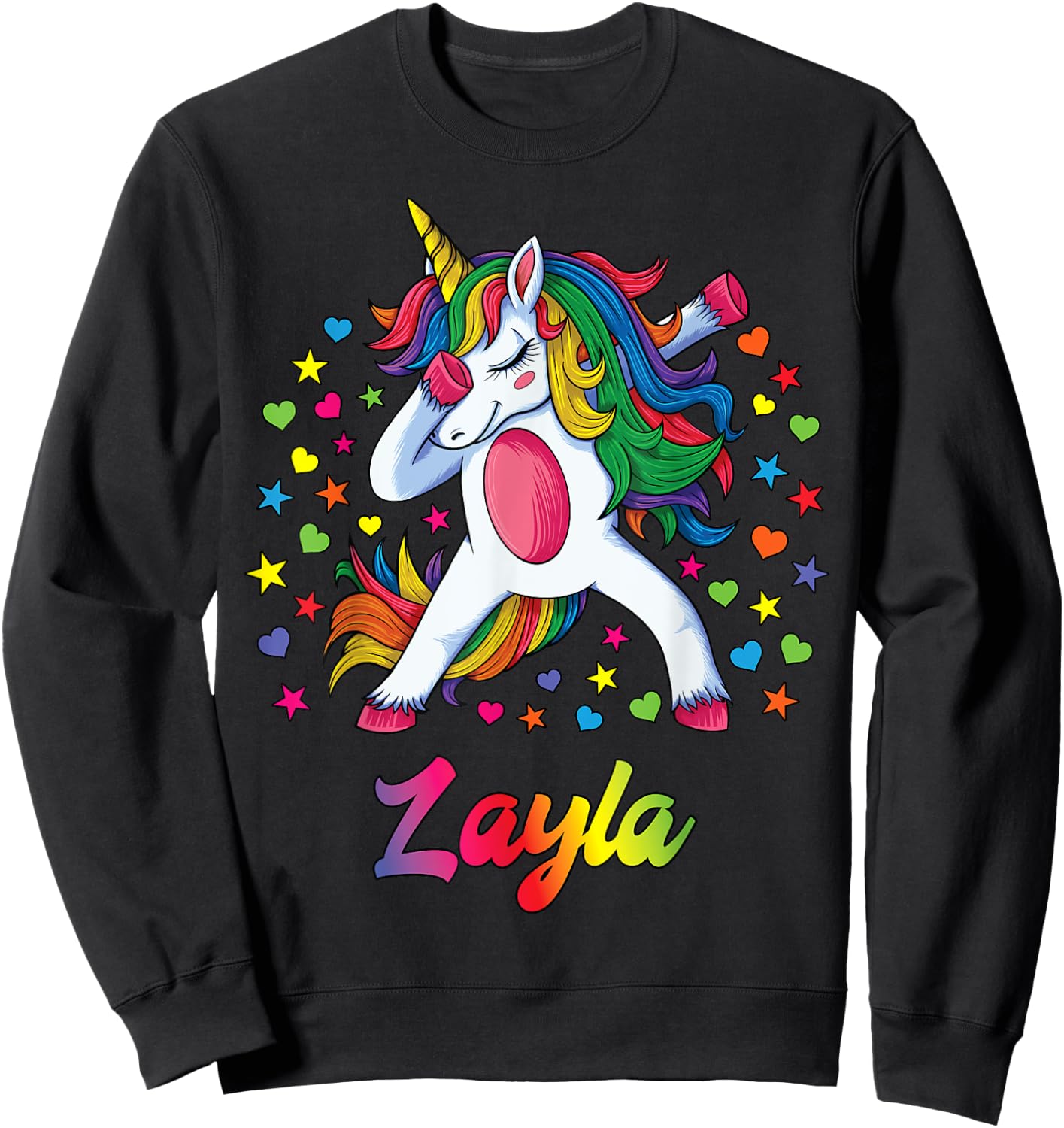 Layla Dabbing Unicorn Rainbow Personalized Name Custom Sweatshirt - Sweatshirt | Black