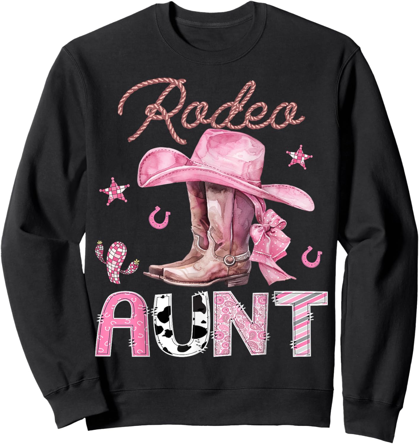 Rodeo Aunt Pink Boots Coquette CowGirl Birthday Party Sweatshirt - Sweatshirt | Black