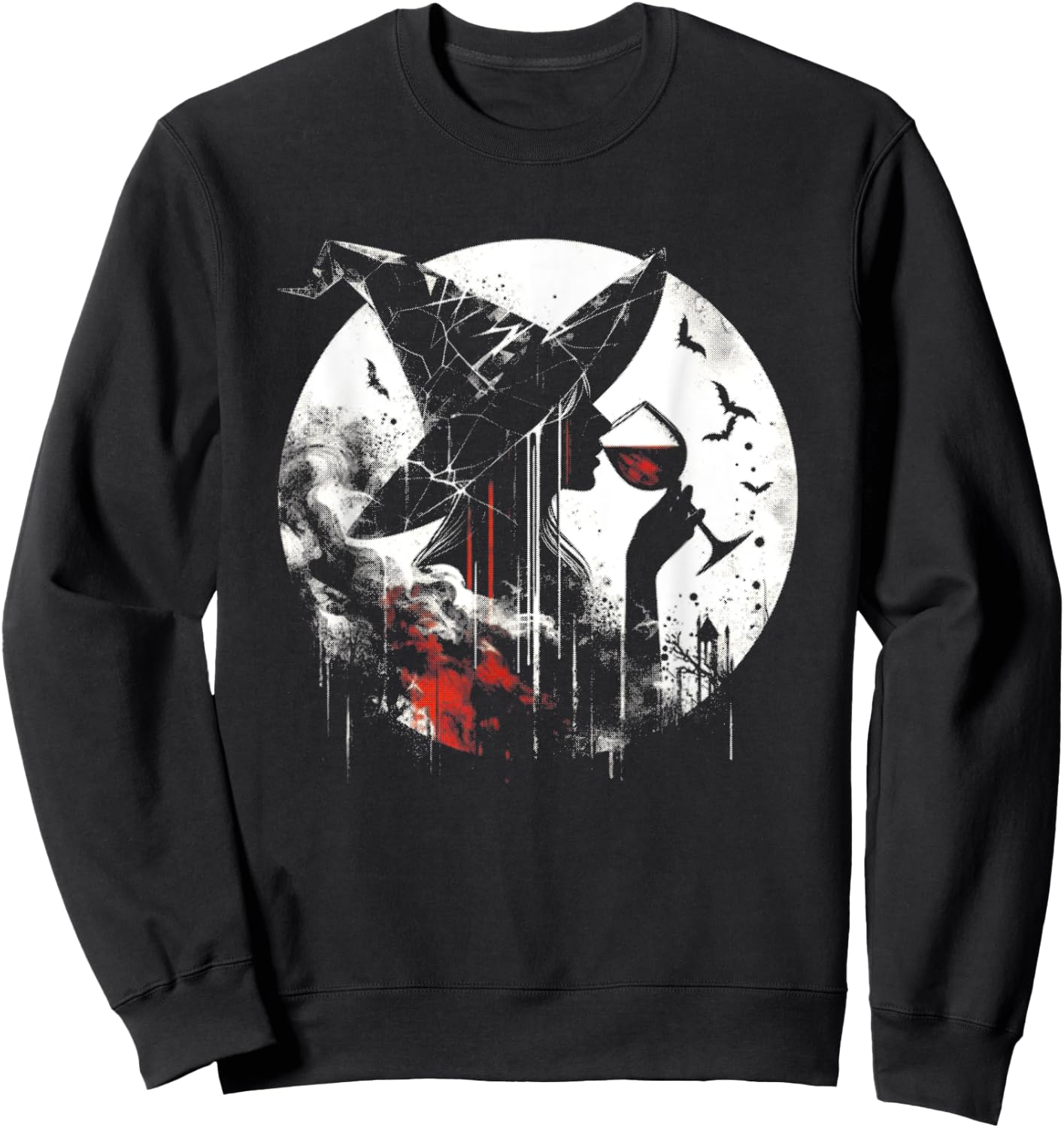 Wine Drinking Witch - Creepy Witch Halloween Wine Lover Sweatshirt - Sweatshirt | Black