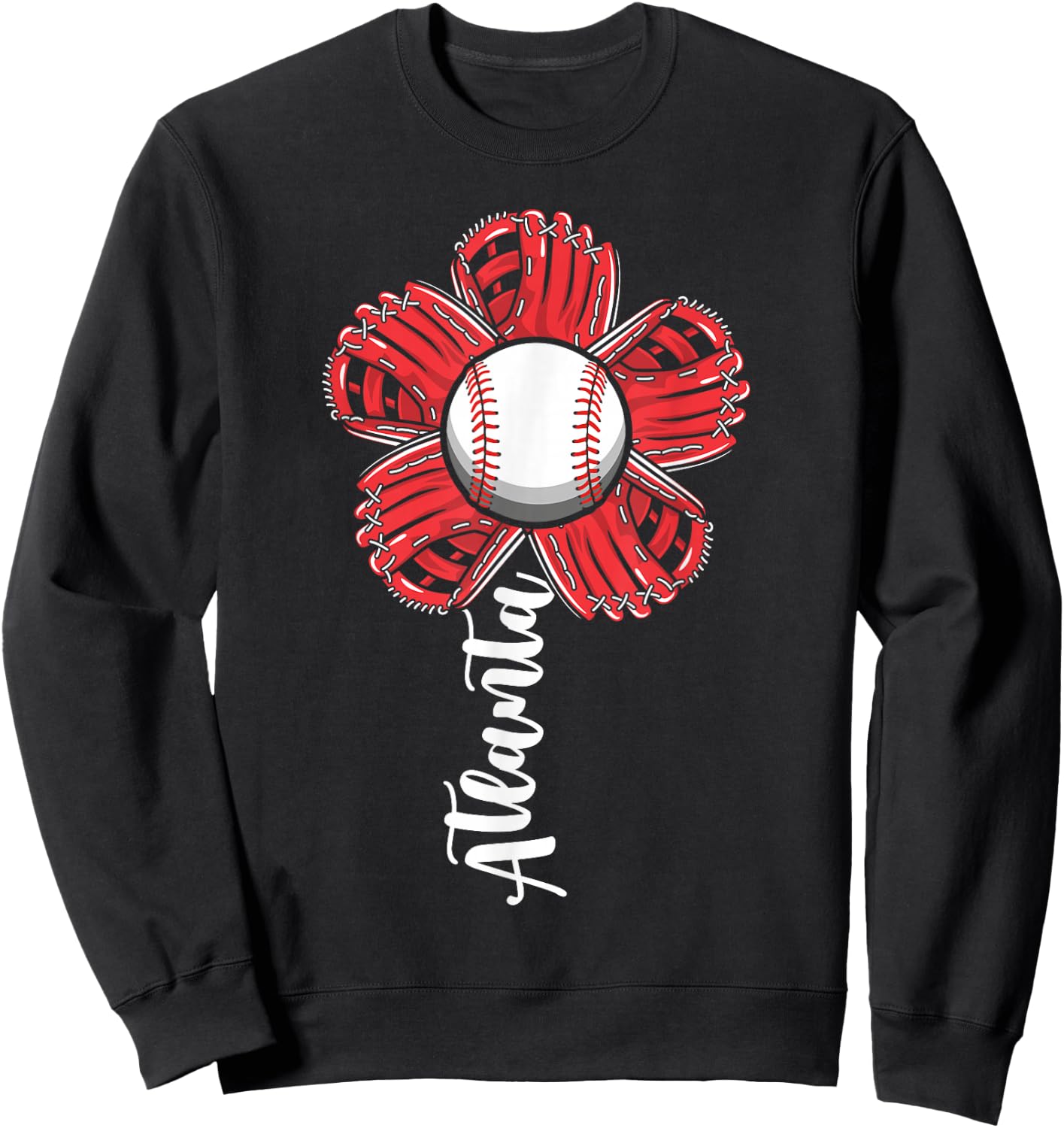 Cute Flower Atlanta Retro Baseball Lover Game Day Sweatshirt - Sweatshirt | Black