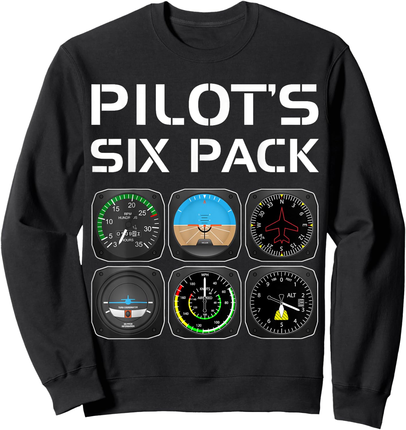 Pilot's Six Pack Funny Pilot Aviation Flying Student Teacher Women Sweatshirt - Sweatshirt | Black