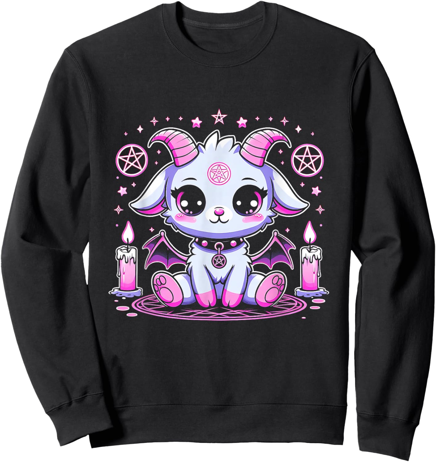 Kawaii Pastel Goth Cute Creepy Pentacle Baphomet Halloween Sweatshirt - Sweatshirt | Black