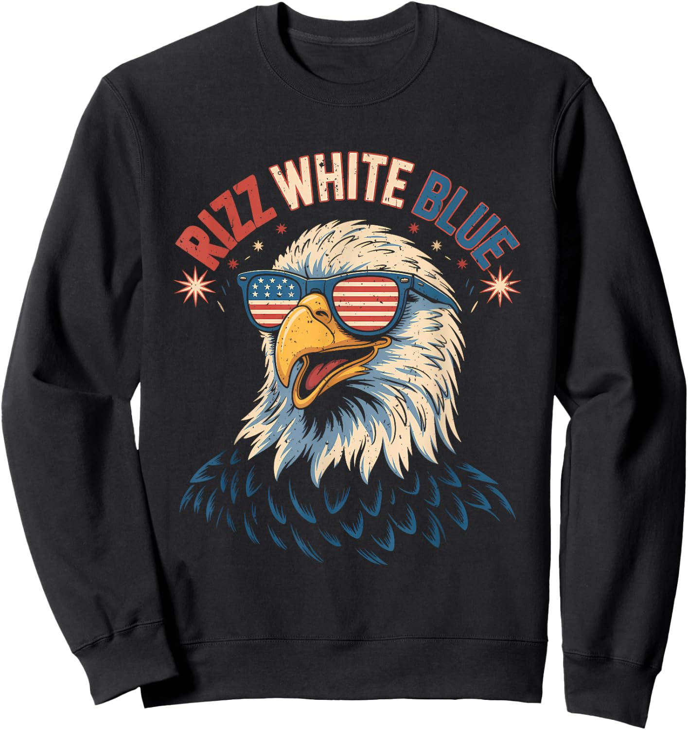 Rizz White Blue Patriotic Eagle 4th Of July Sunglasses USA Sweatshirt - Sweatshirt | Black