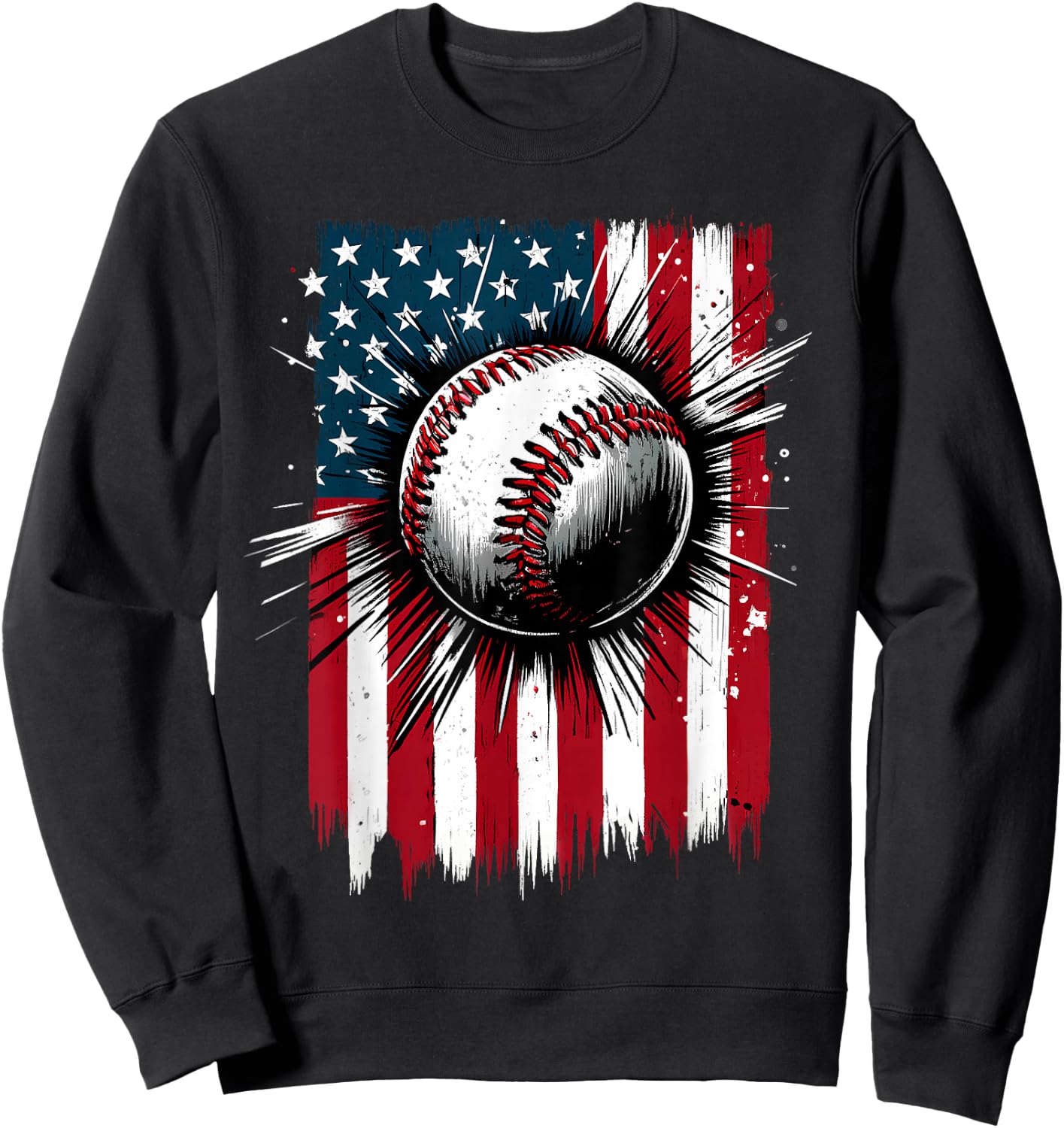 Patriotic Baseball 4th of July USA American Flag Men Boy Kid Sweatshirt - Sweatshirt | Black