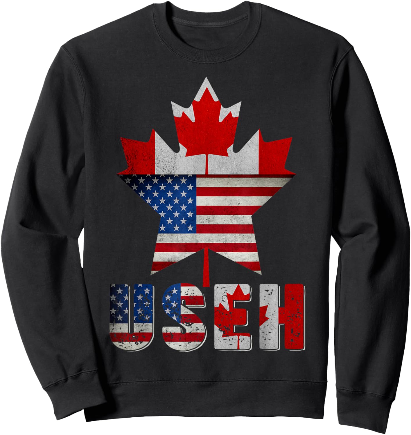 Funny US EH Maple Leaf Canadian USA American Flag Canada Day Sweatshirt - Sweatshirt | Black