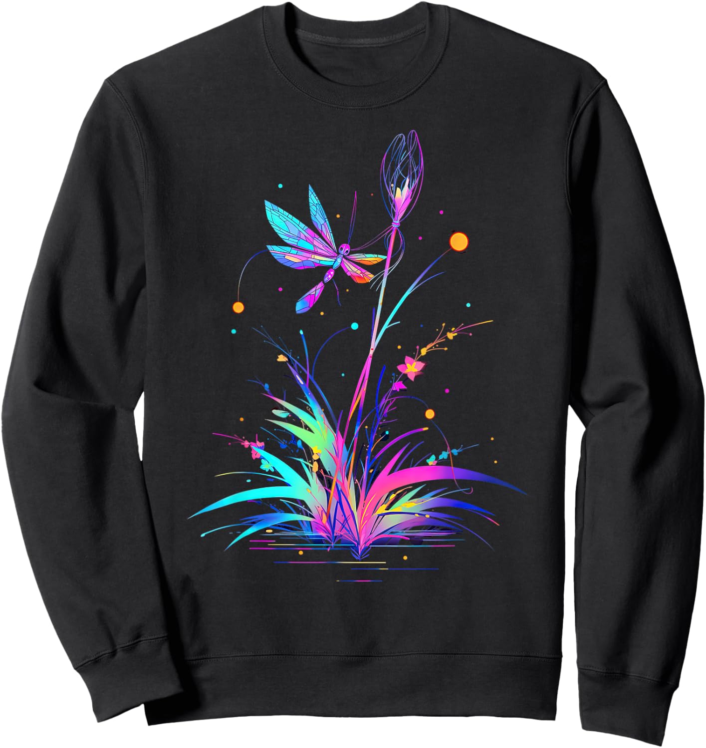 Dandelion Puff Ball with Dragonfly Sweatshirt - Sweatshirt | Black