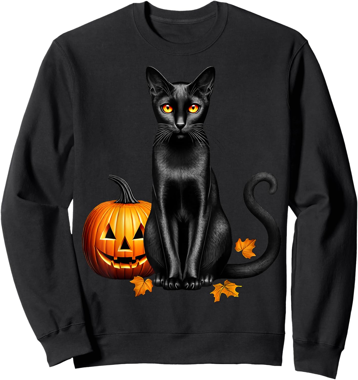 Retro Black Cat Pumpkin Halloween Cat Lovers Costume Fall Men Women Kids Sweatshirt - Sweatshirt | Black