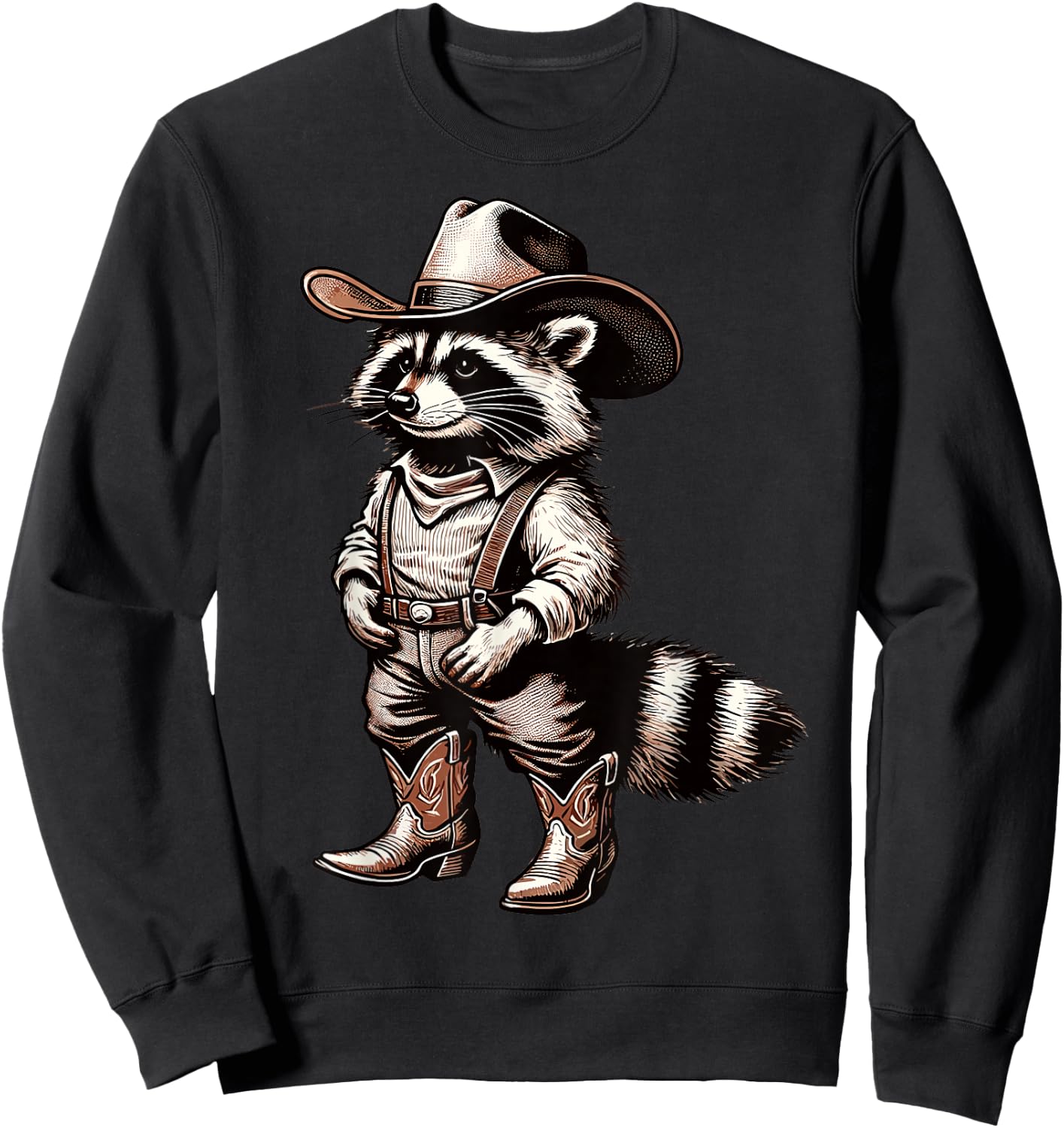 Funny Graphic Raccoon Cowboy Cowgirl Country Western Rodeo Sweatshirt - Sweatshirt | Black