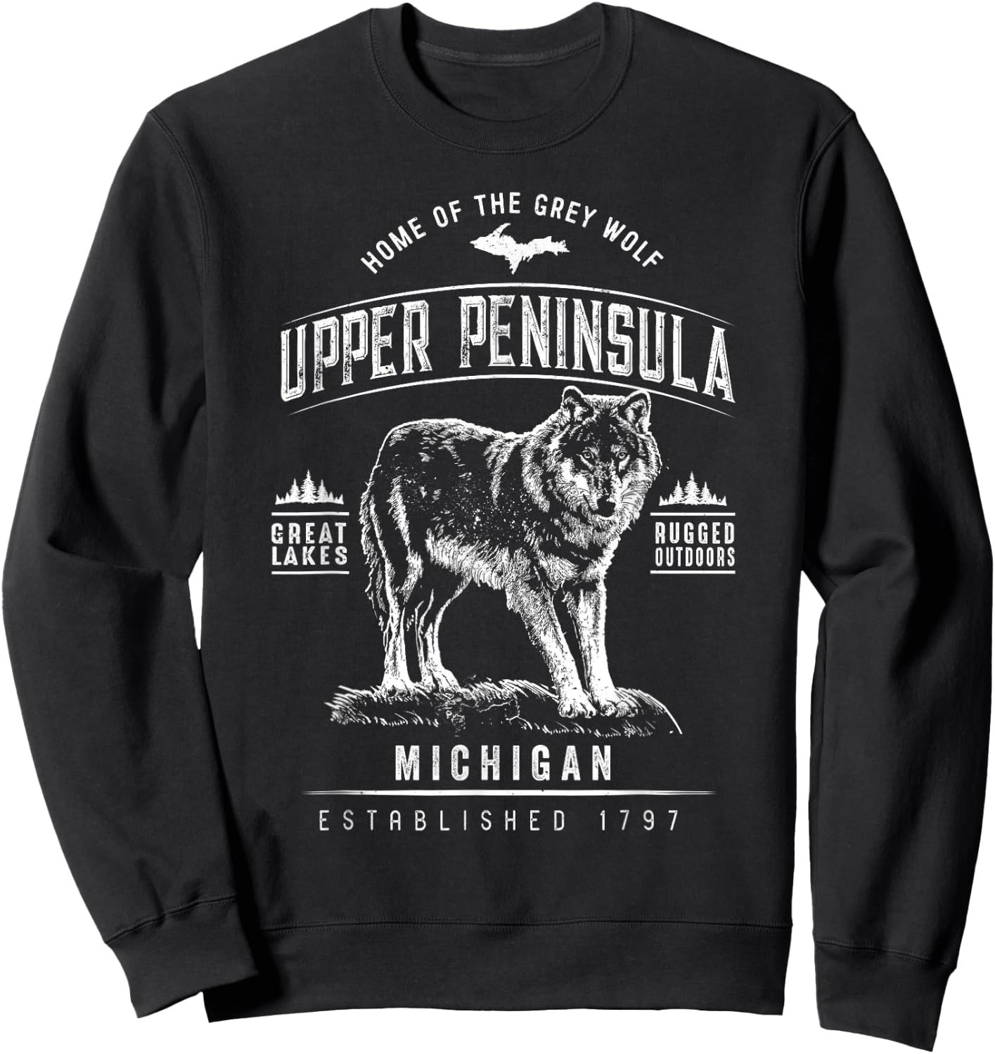 Grey Wolf Michigan - Upper Peninsula Sweatshirt - Sweatshirt | Black