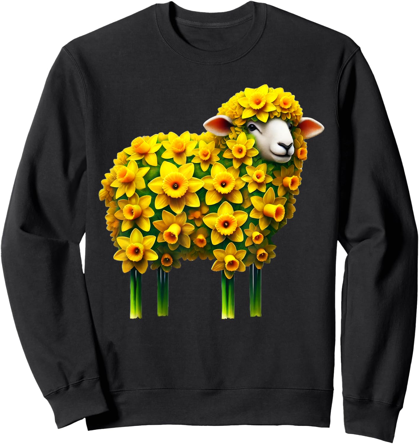 Daffodil Sheep Flower Gardening Floral Sweatshirt - Sweatshirt | Black