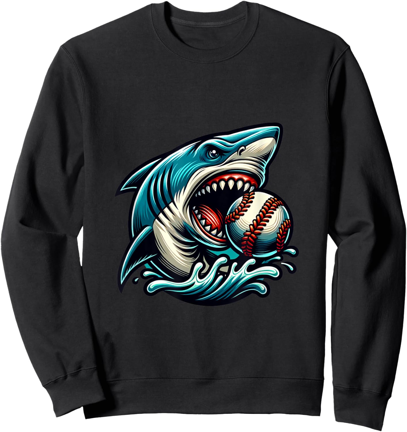 Baseball Shark Lover Summer Sport Shark Bite Sweatshirt - Sweatshirt | Black