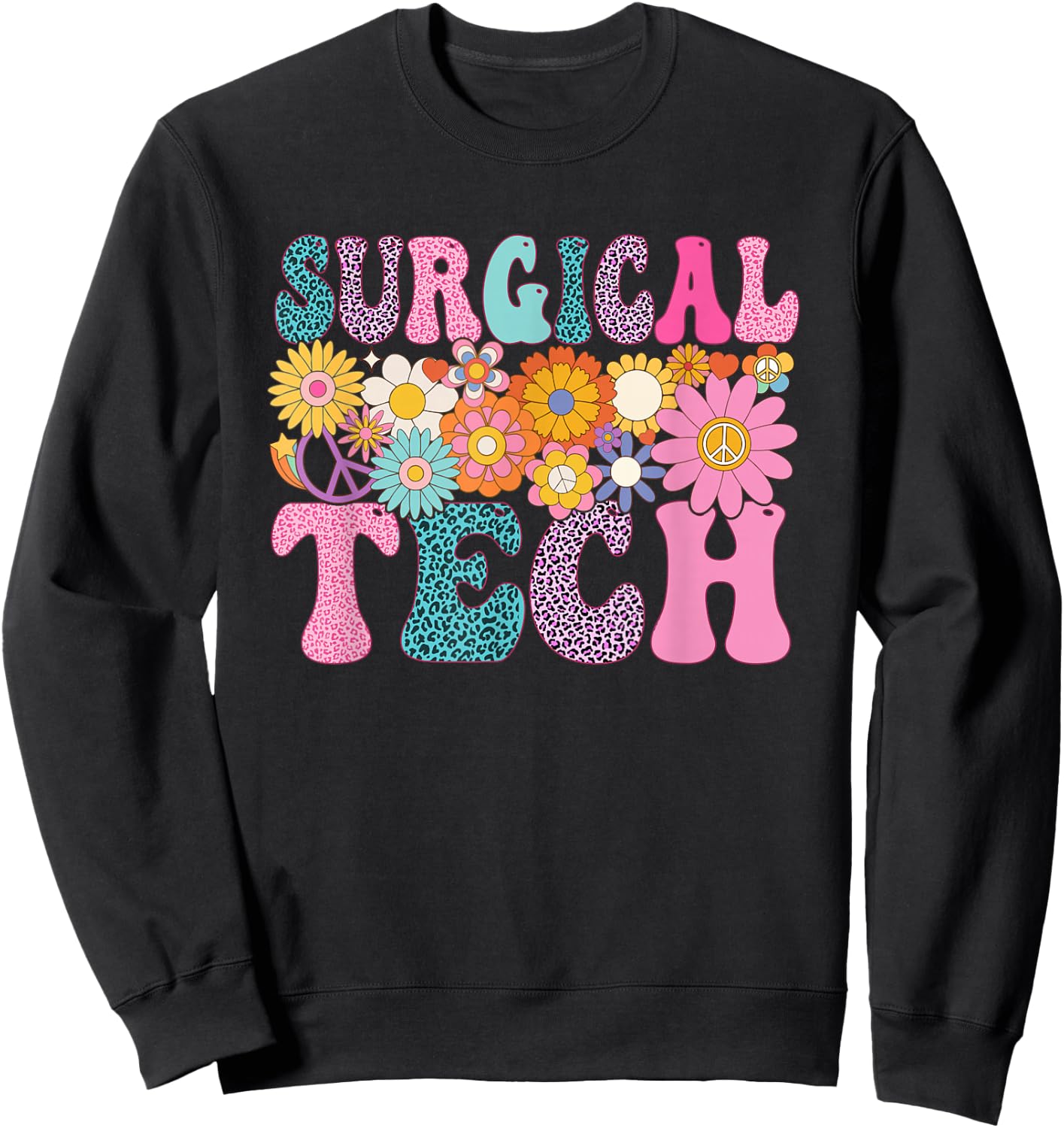 Surgical Tech Week Groovy Leopard Appreciation Day Sweatshirt - Sweatshirt | Black