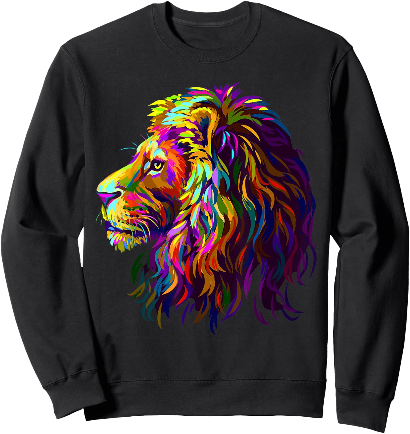 Colorful Lion Head Design Pop Art Style Sweatshirt - Sweatshirt | Black