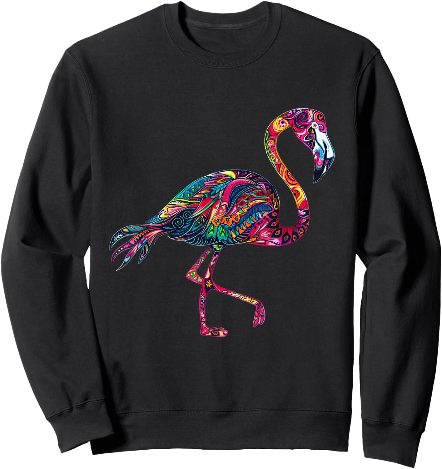 Pink Flamingo Bird Animal Print Colourful Motif Artwork Sweatshirt - Sweatshirt | Black