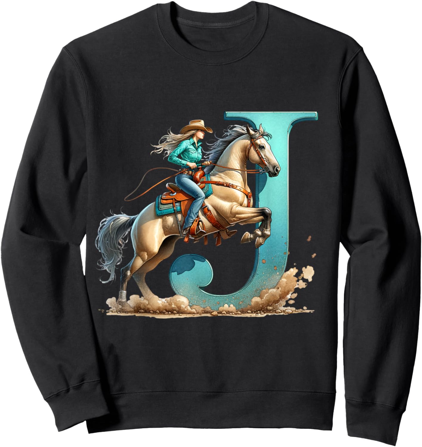 J Initial Cowgirl Horse Monogram Girls Alphabet Letter J Sweatshirt - Sweatshirt | Black