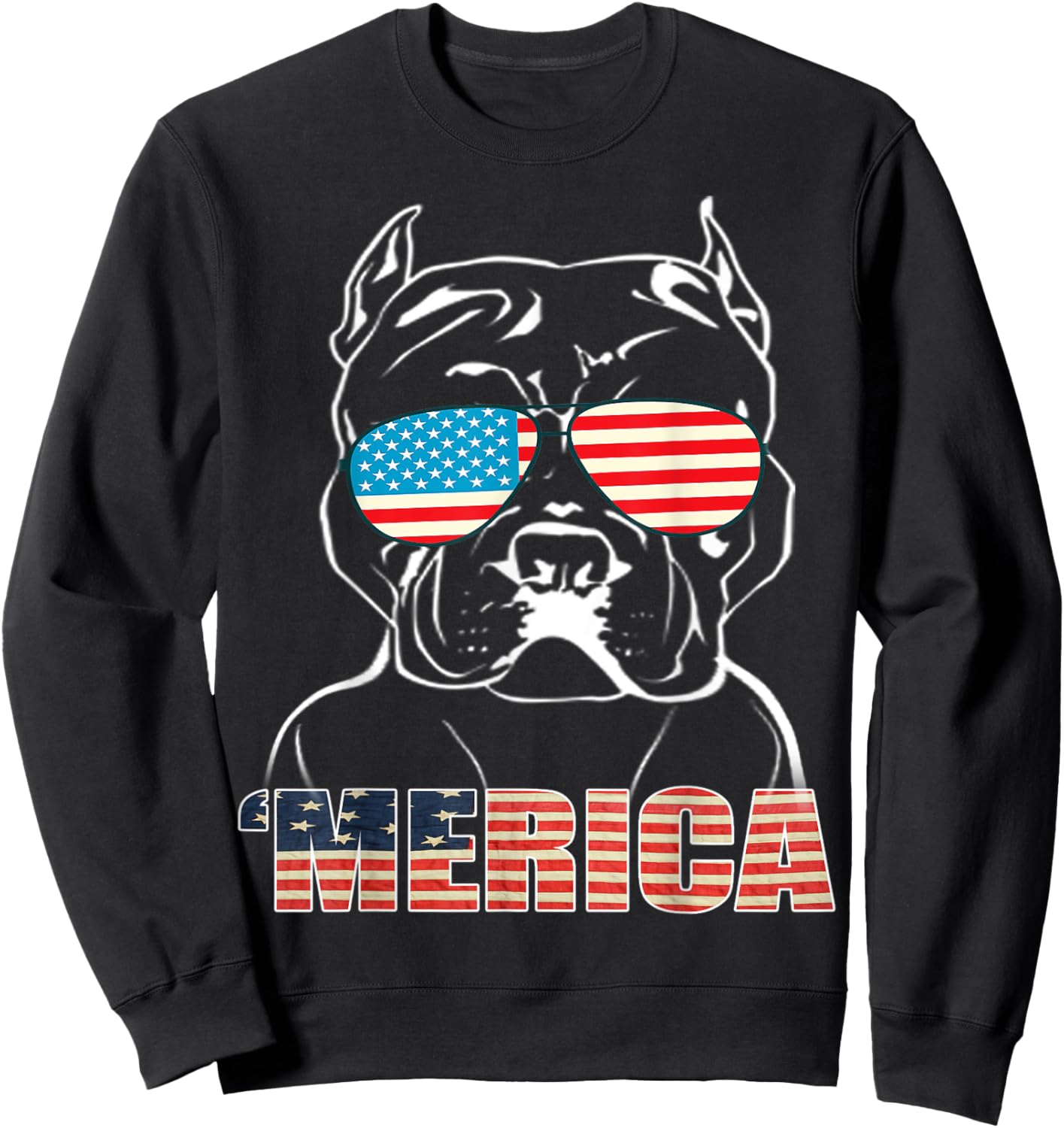 Patriotic Dog Pitbull Bully USA T Shirt American Flag Kids Men Sweatshirt - Sweatshirt | Black