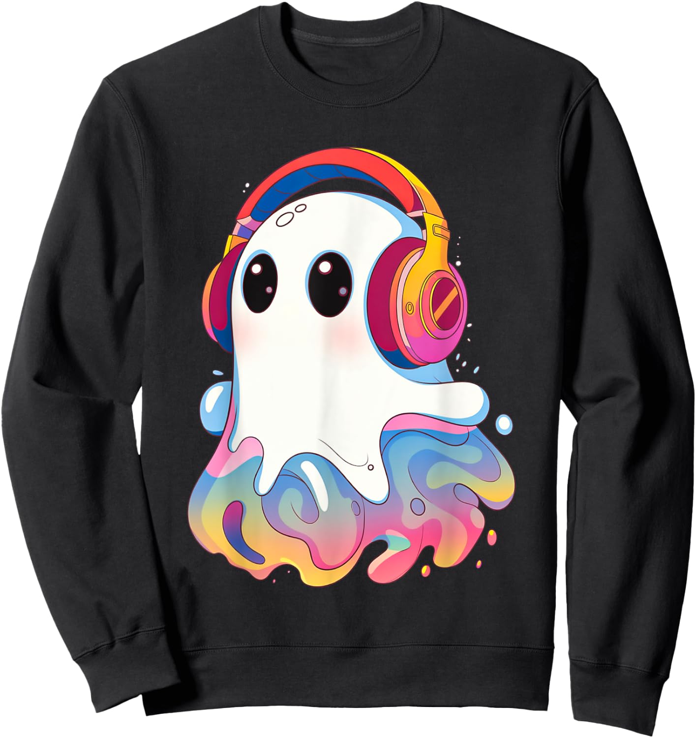 Retro Psychedelic Ghost with Headphones Vaporwave Sweatshirt - Sweatshirt | Black