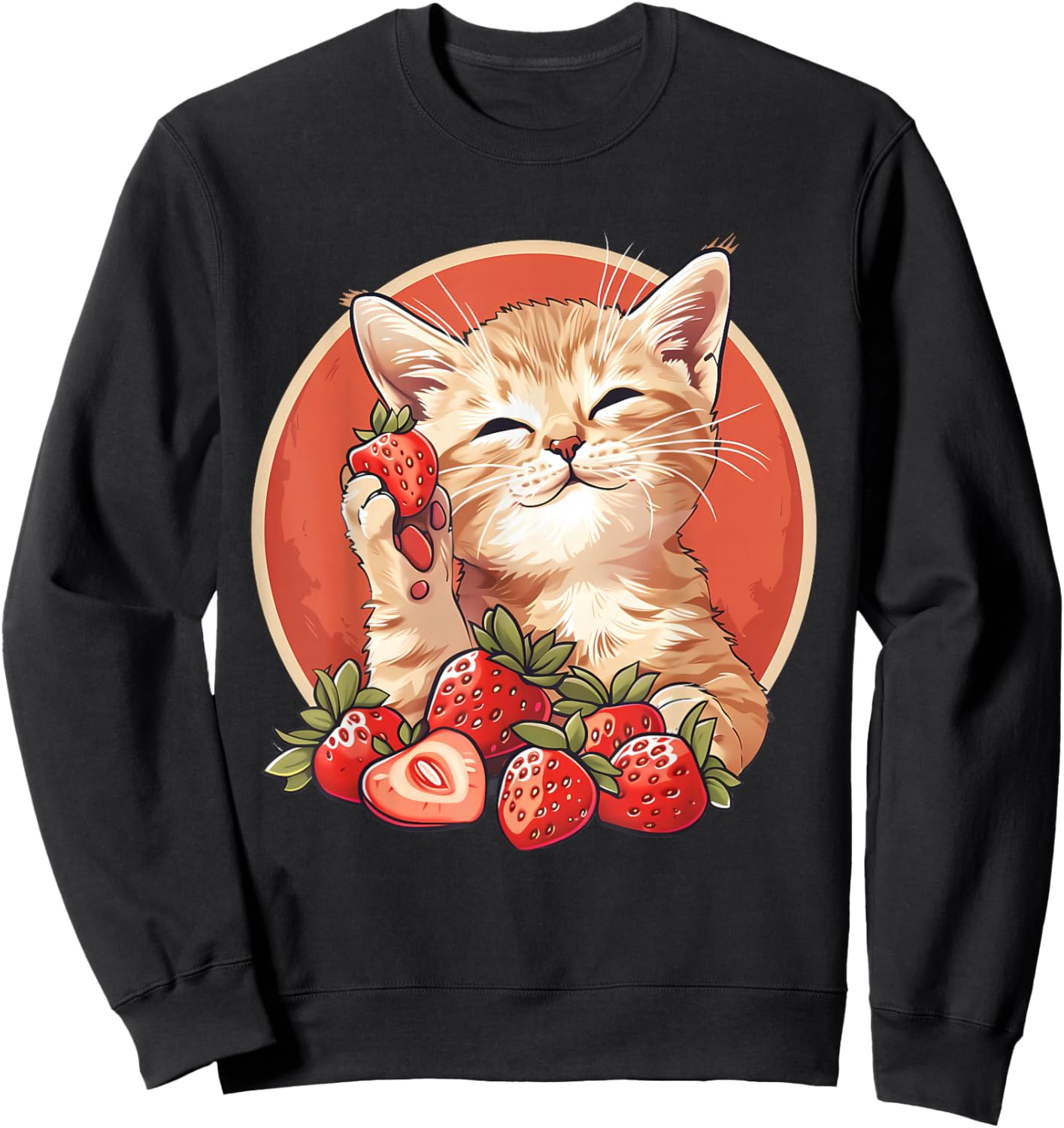 Strawberry Cat Portrait Animal Print Drawing Strawberries Sweatshirt - Sweatshirt | Black