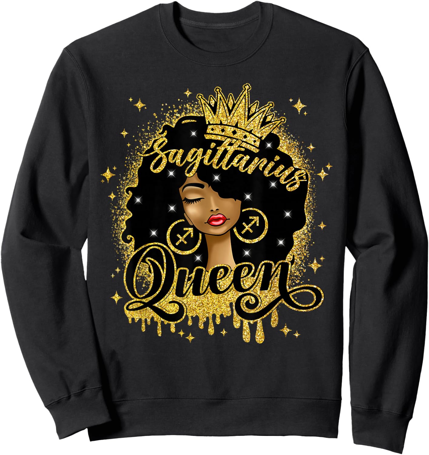 Sagittarius Queen Afro Natural Hair Girl Black Woman Zodiac Sweatshirt - Sweatshirt | Black