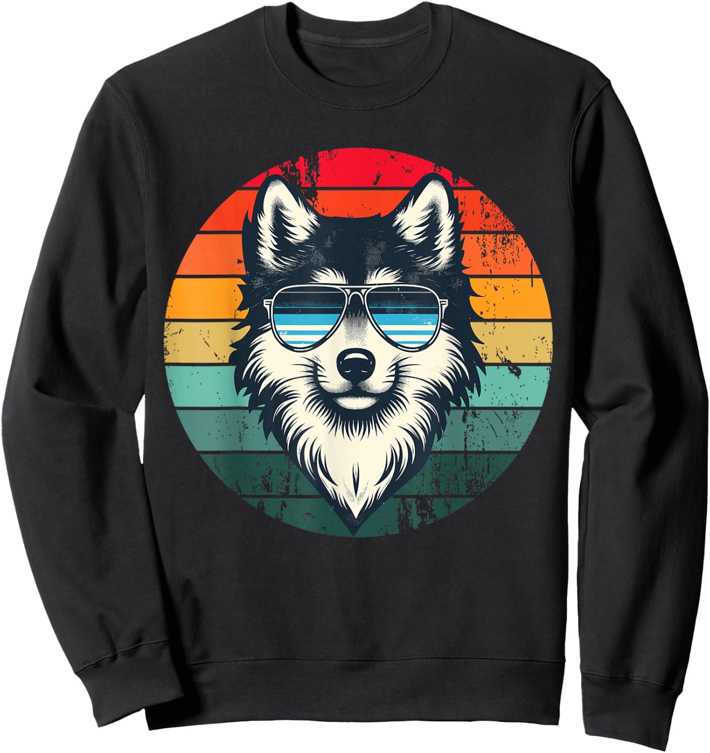 Cool Retro Wolf in Sunglasses 70s 80s 90s Novelty Funny Wolf Sweatshirt - Sweatshirt | Black